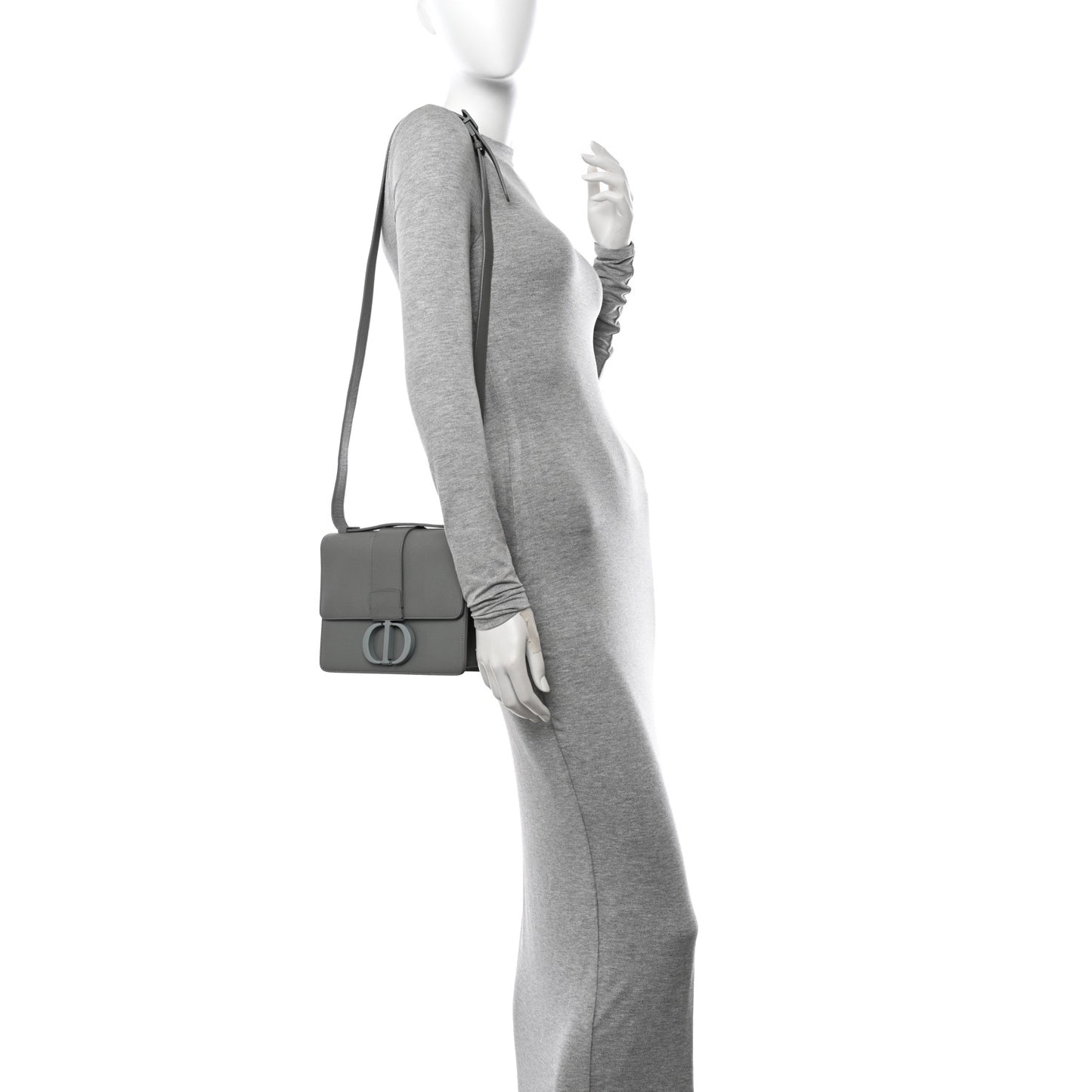 Ultra Matte Grained Calfskin 30 Montaigne Flap Bag Grey