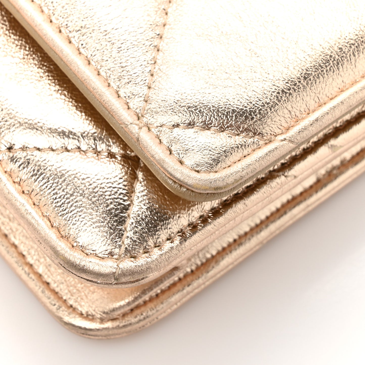 Metallic Goatskin Quilted Chanel 19 Wallet On Chain WOC Gold