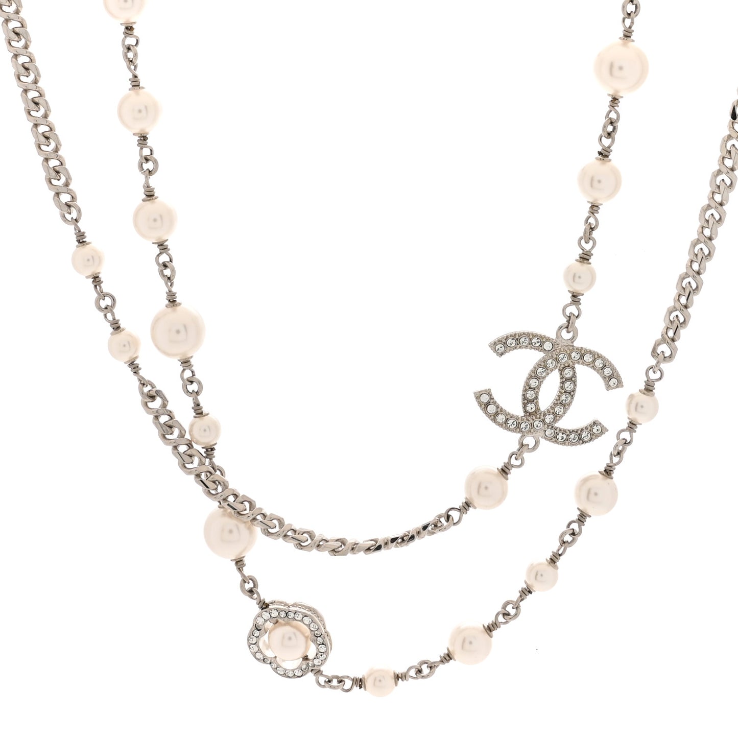 Pearl Crystal CC Starfall Necklace Silver