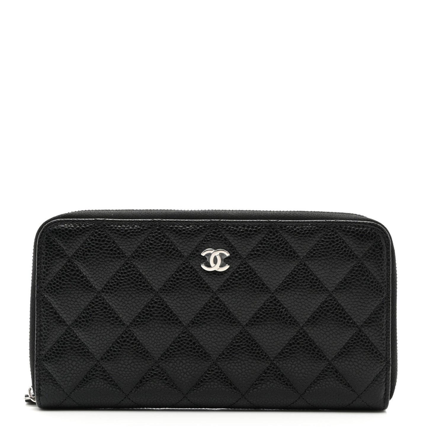 Caviar Quilted Large Gusset Zip Around Wallet Black