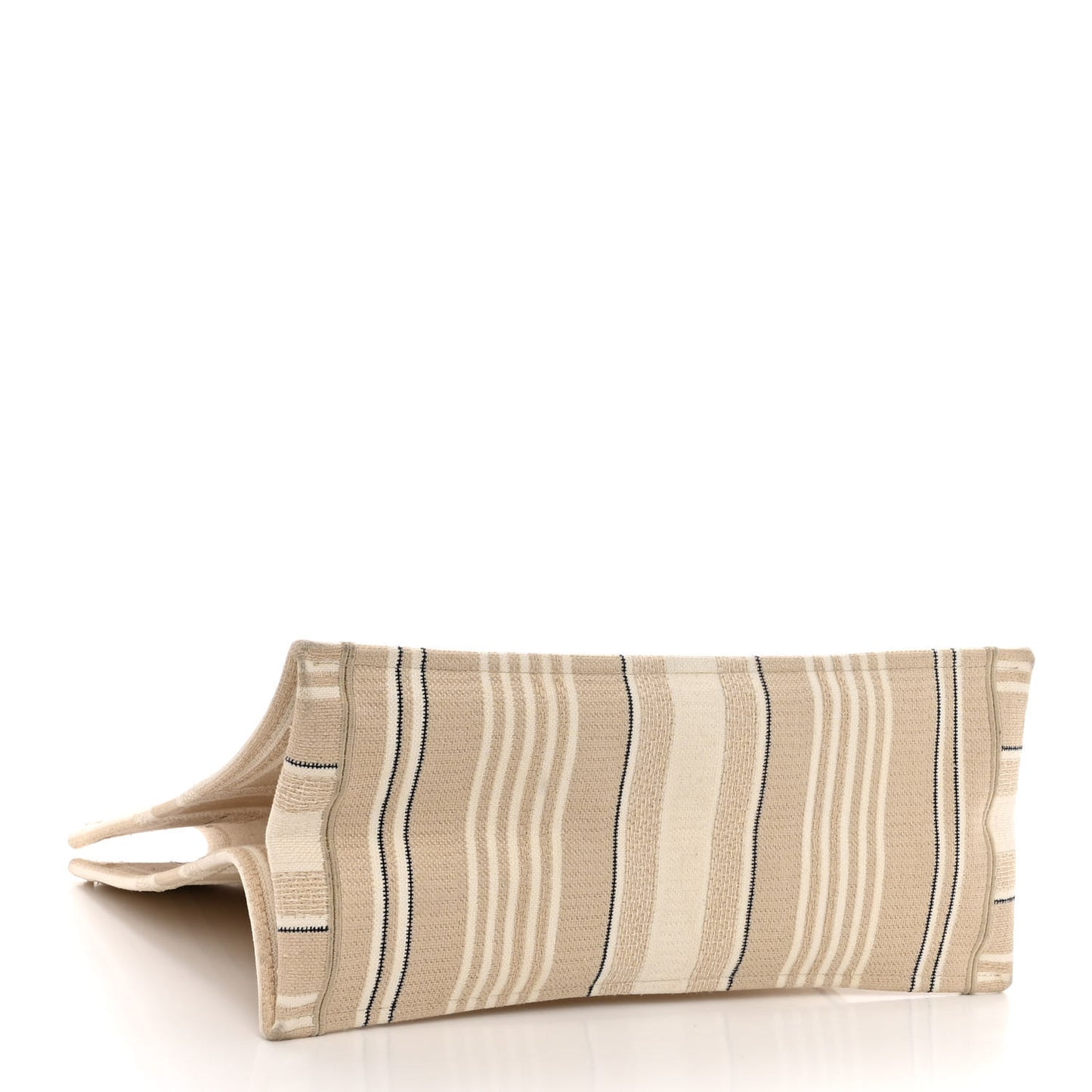 Canvas Embroidered Large Stripes Book Tote Beige