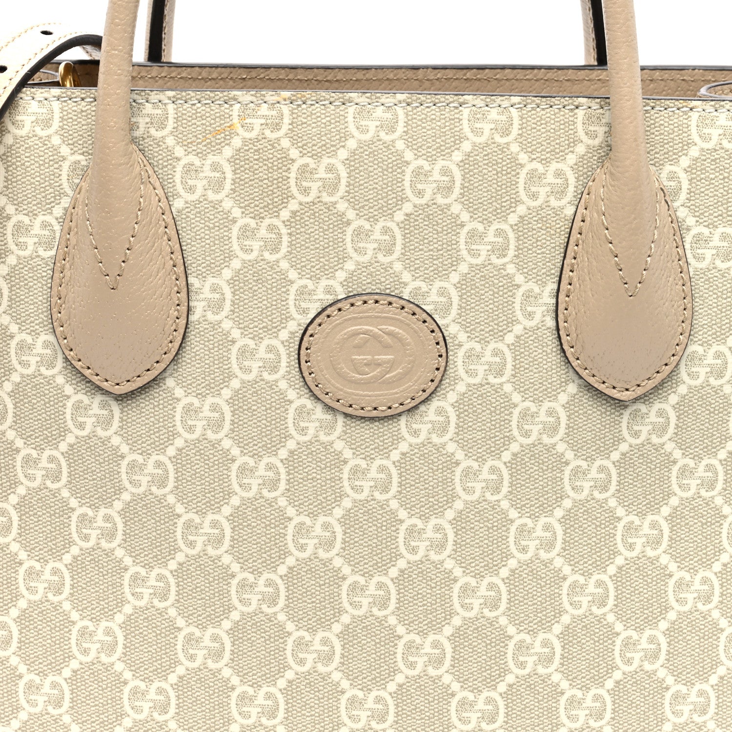 Gucci GG Supreme Monogram Textured Dollar Calfskin Small Retro Interlocking G Tote Bag Beige Mystic White Oatmeal 7 of 9