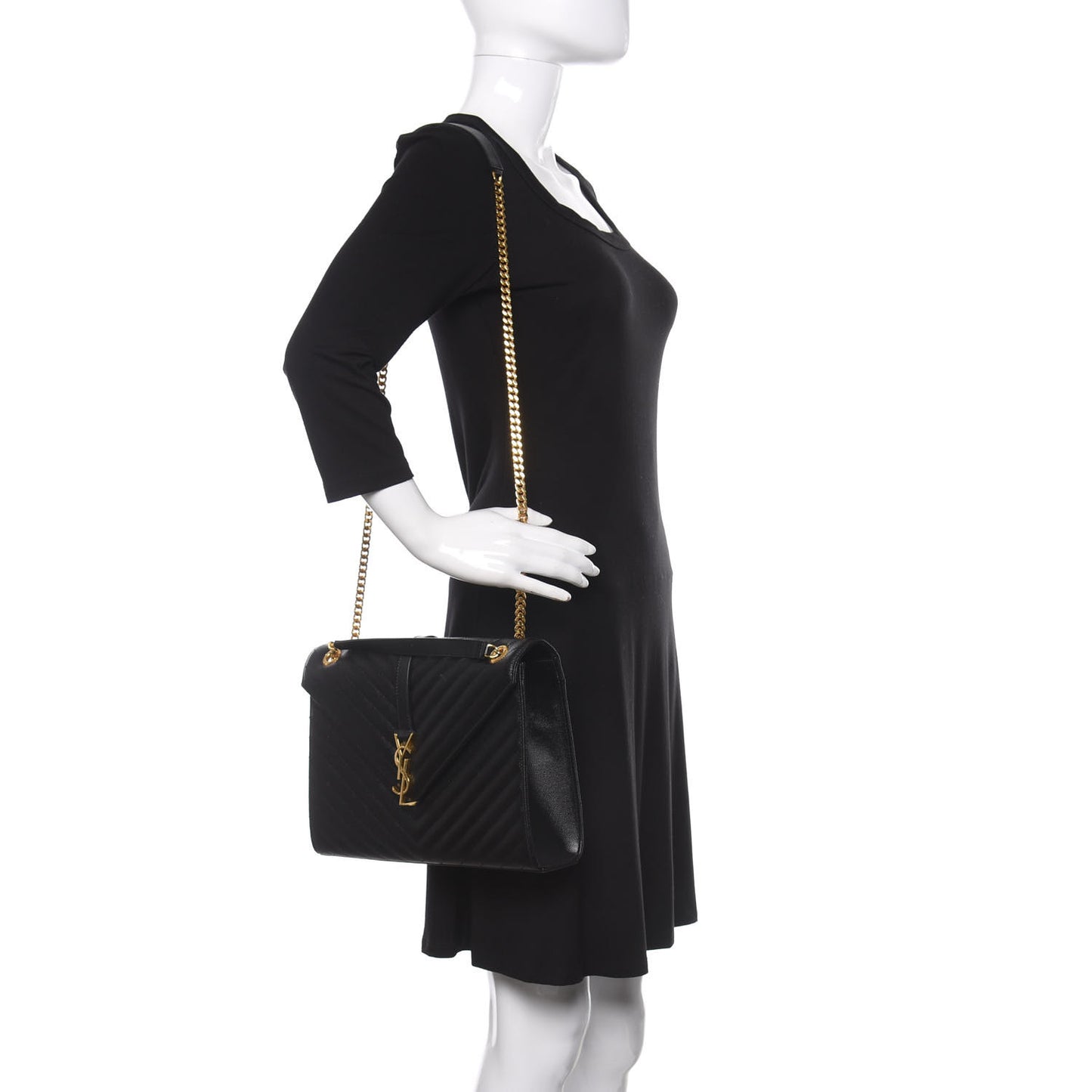 Grain De Poudre Matelasse Chevron Large Monogram Satchel Black
