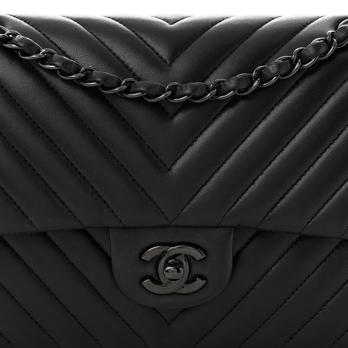 Lambskin Chevron Quilted Medium Double Flap So Black