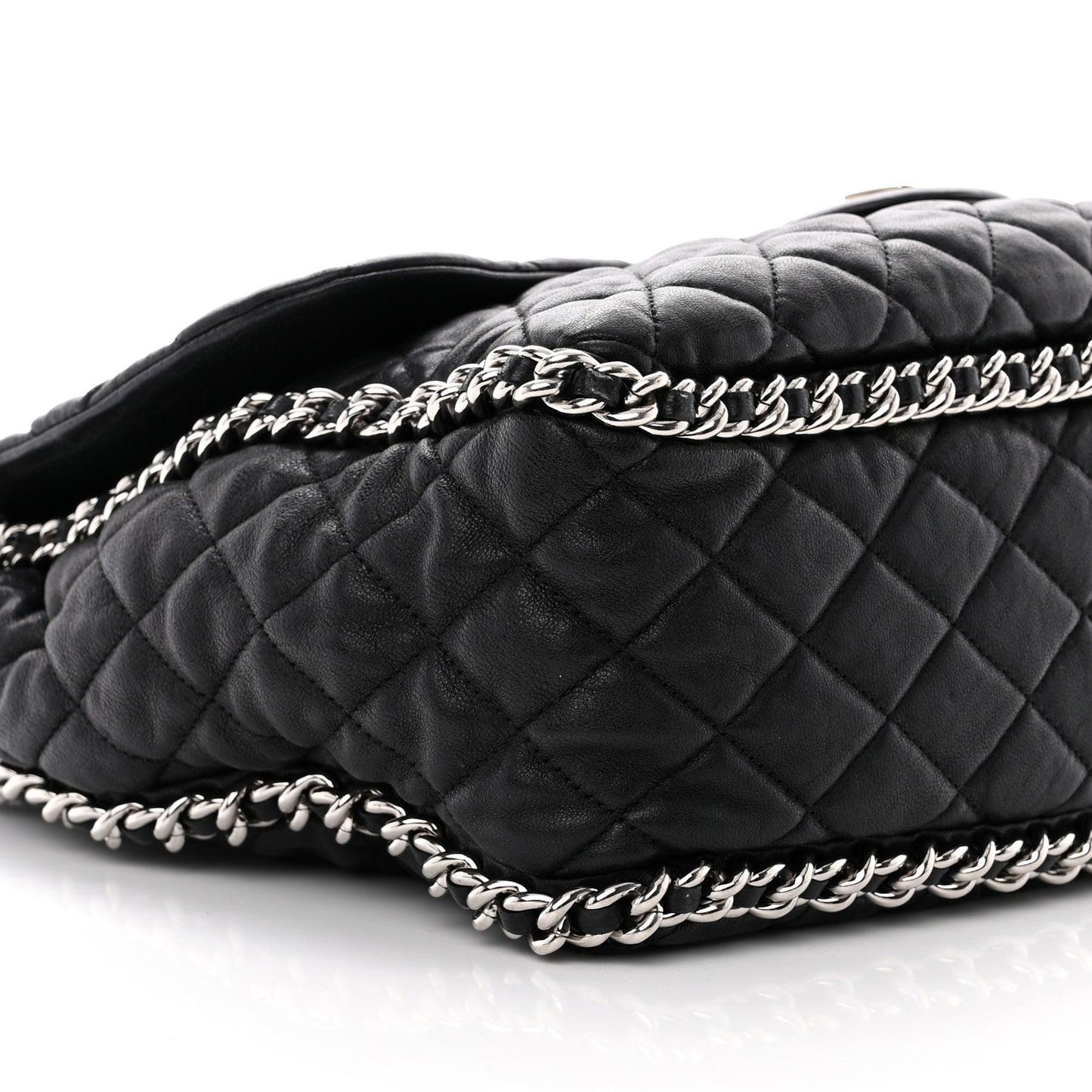 Washed Lambskin Quilted Maxi Chain Around Flap Black