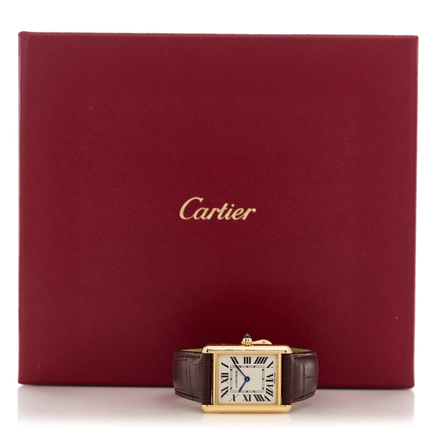 Cartier 18K Yellow Gold Alligator 26mm Tank Louis Quartz Watch Brown 5 of 5