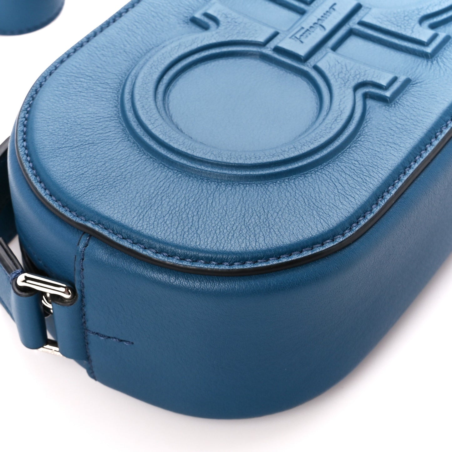 Calfskin Double Gancio Crossbody Bag Denim