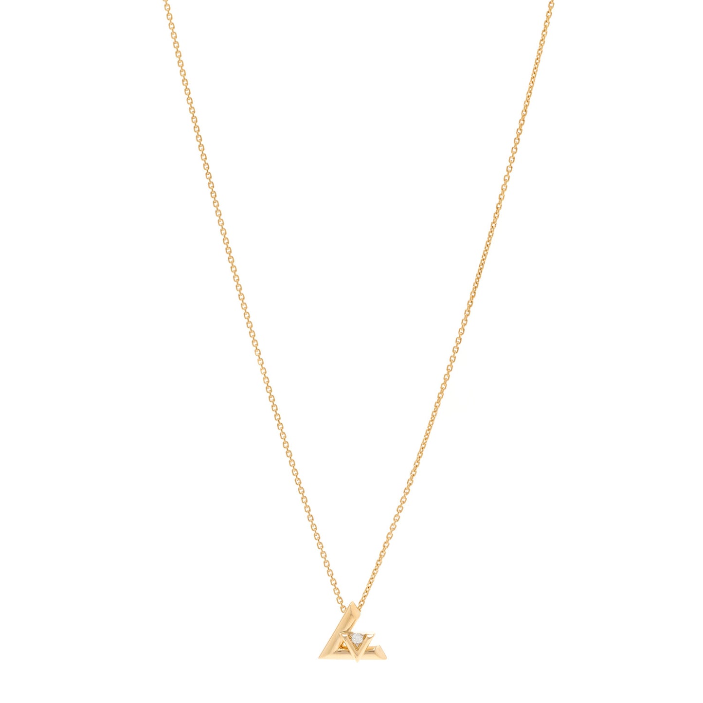 18K Yellow Gold Diamond Small LV Volt One Pendant Necklace