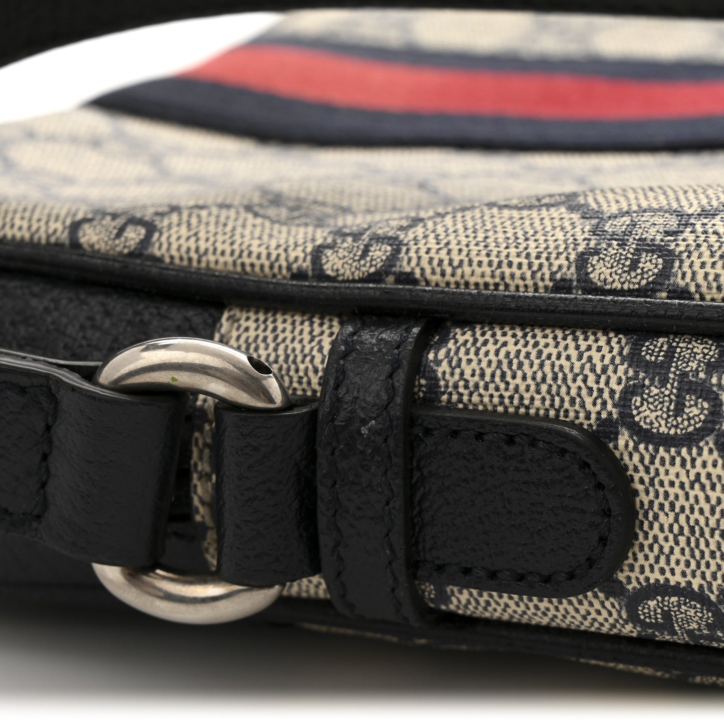 GG Supreme Monogram Textured Dollar Calfskin Web Small Ophidia Messenger Bag Beige Blue