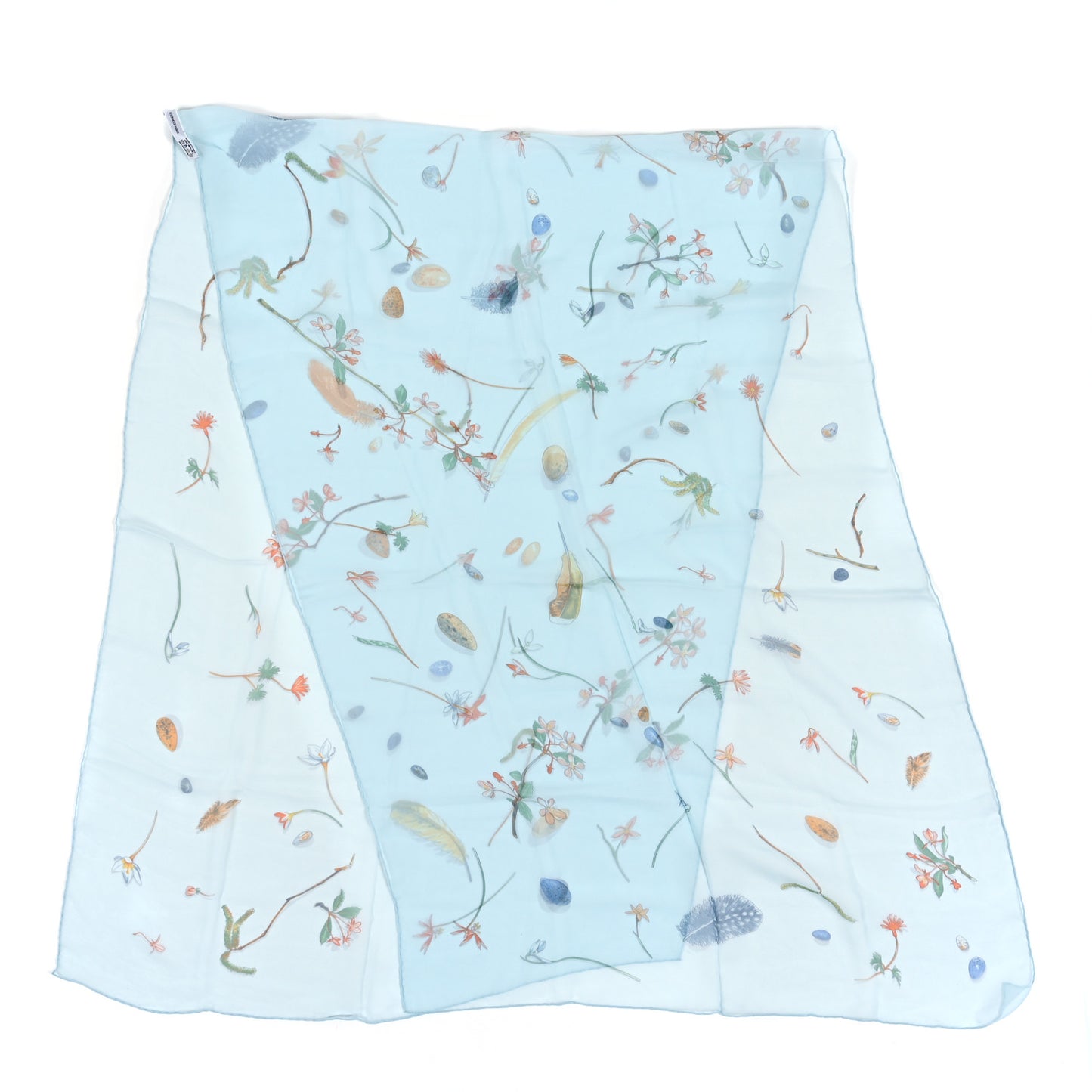 Silk Fleurs et Plumes Mousseline Stole Bleu
