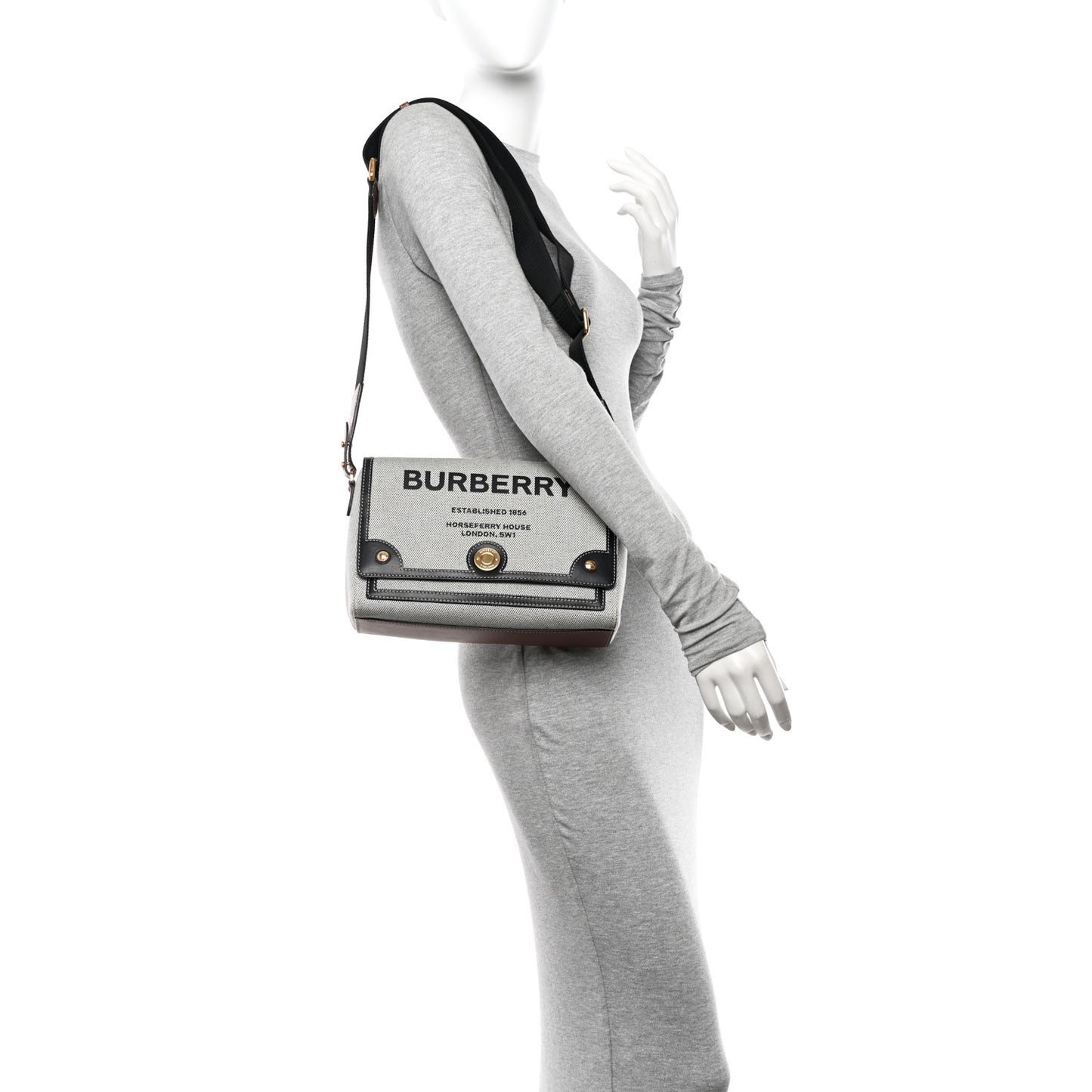 Canvas Horseferry Print Note Crossbody Bag Grey Black