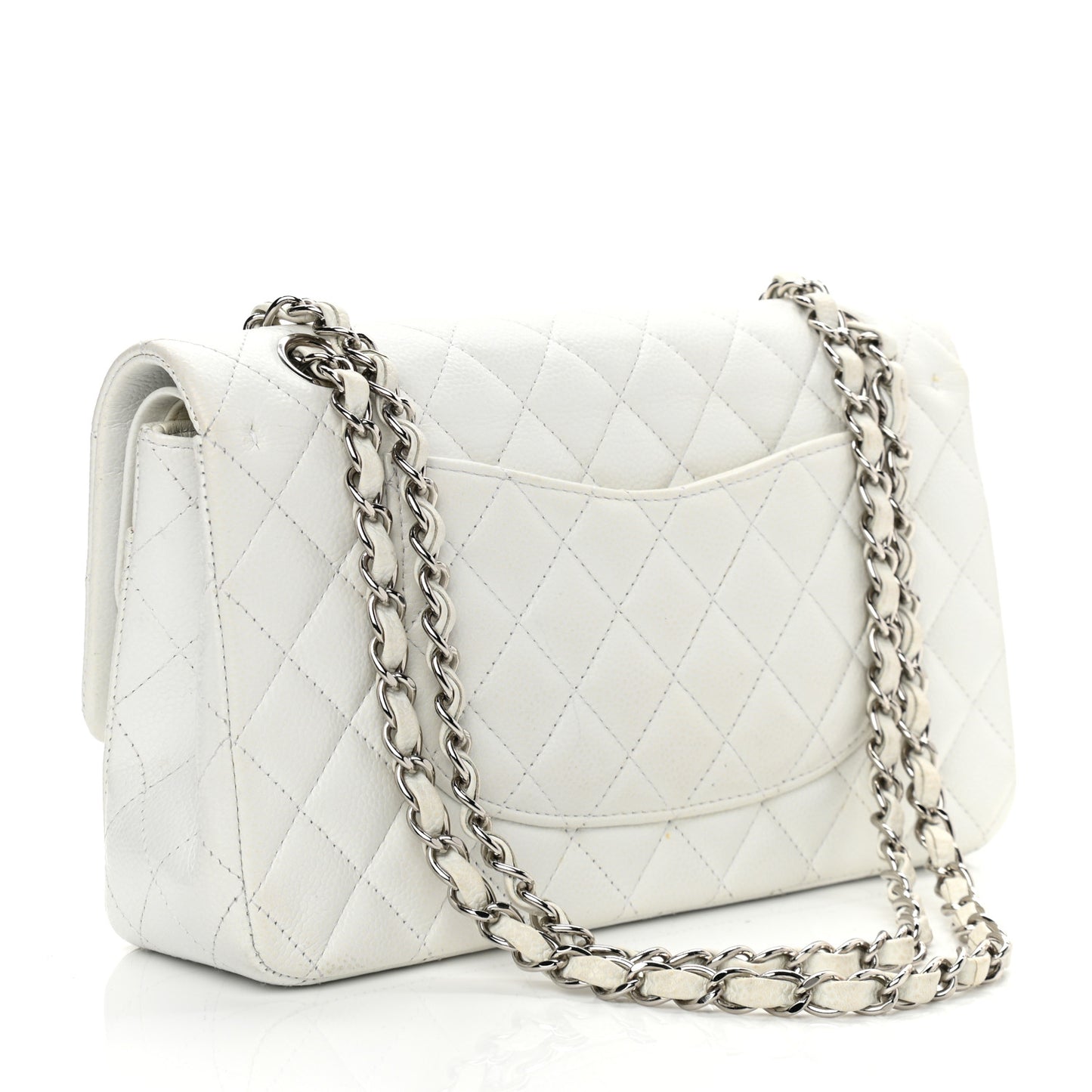 Caviar Quilted Medium Double Flap White