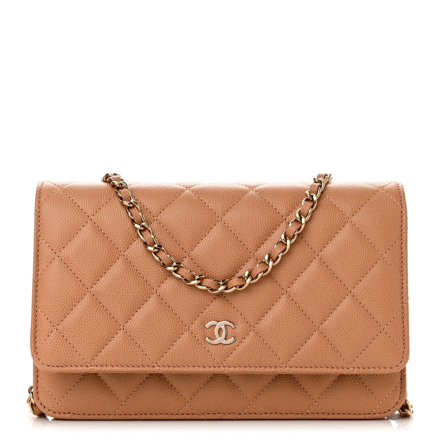 Caviar Quilted Wallet on Chain WOC Dark Beige