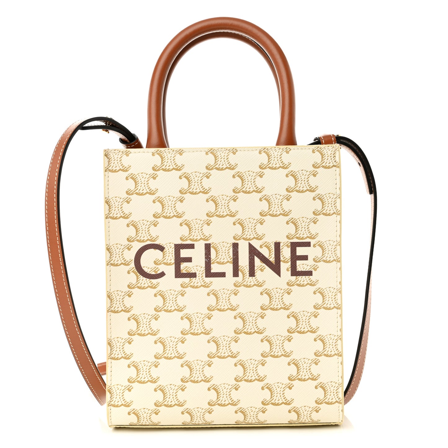 Triomphe Canvas Calfskin Mini Vertical Cabas White