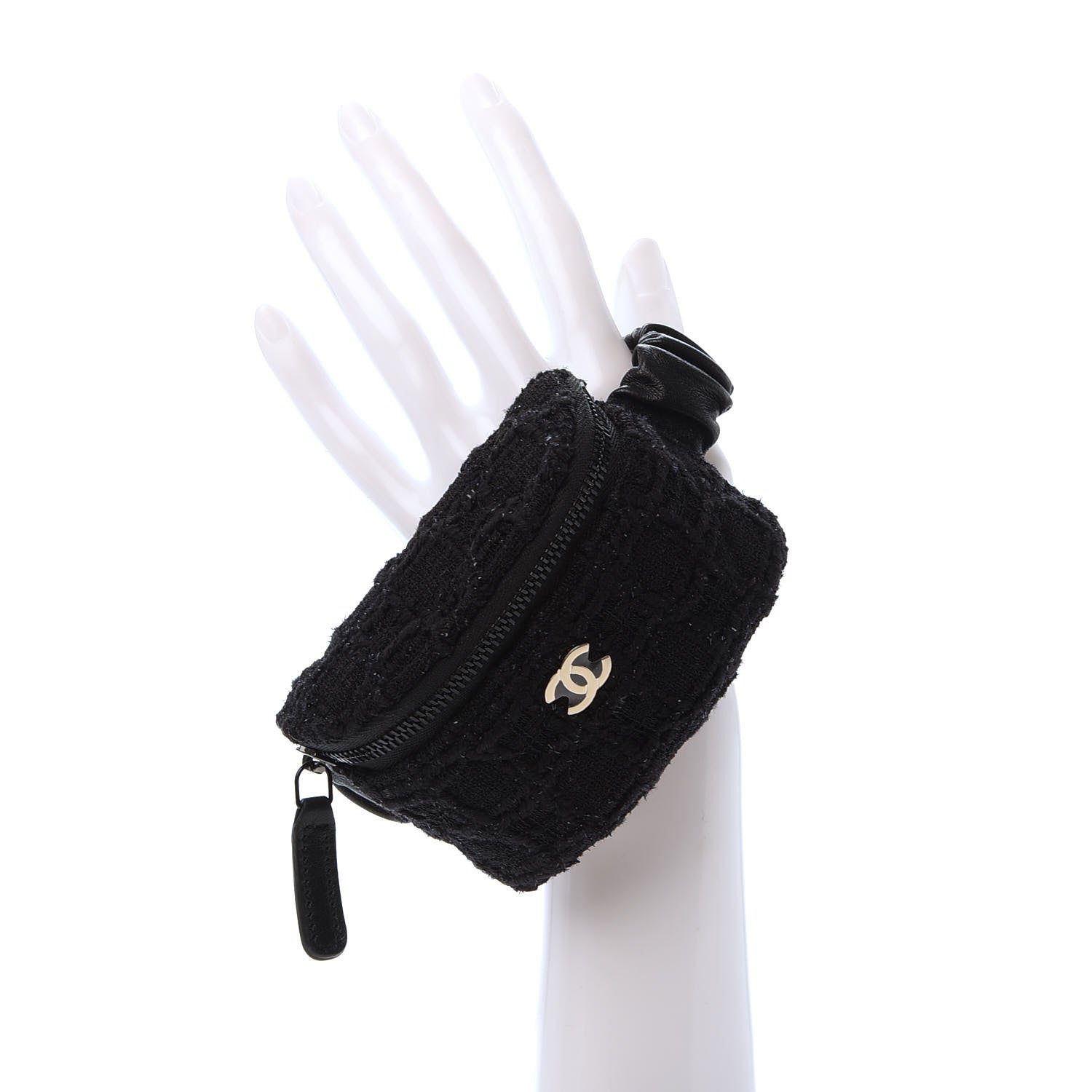 Chanel Tweed Lambskin Quilted Arm Coin Purse Black 2 of 8