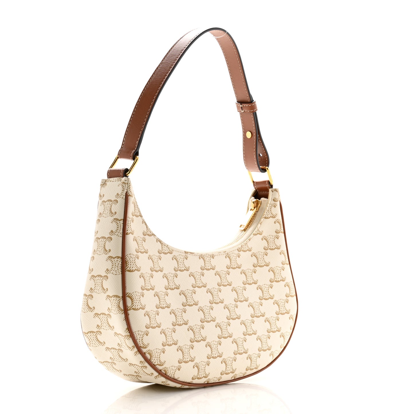 Canvas Calfskin Ava Triomphe Shoulder Bag White
