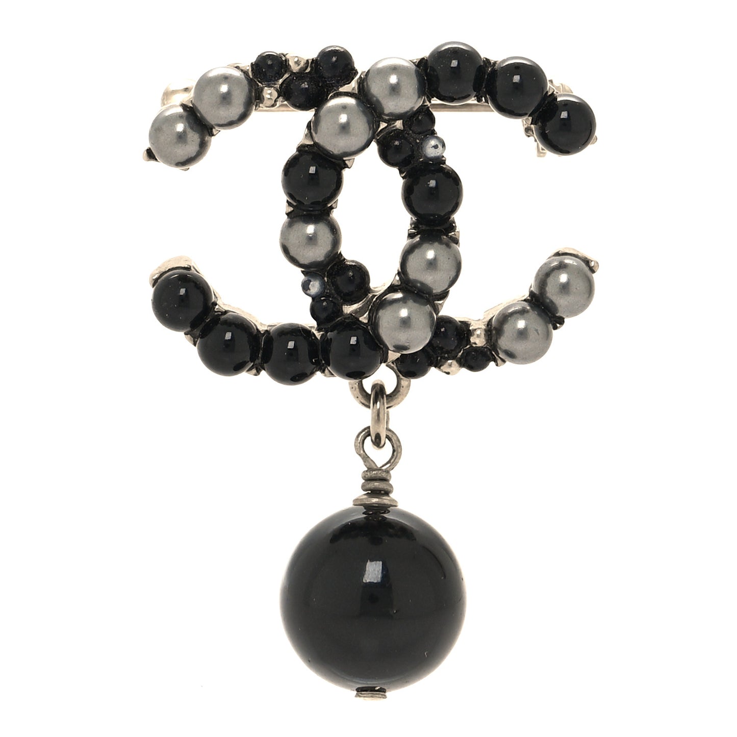Pearl Beaded Drop Brooch Black
