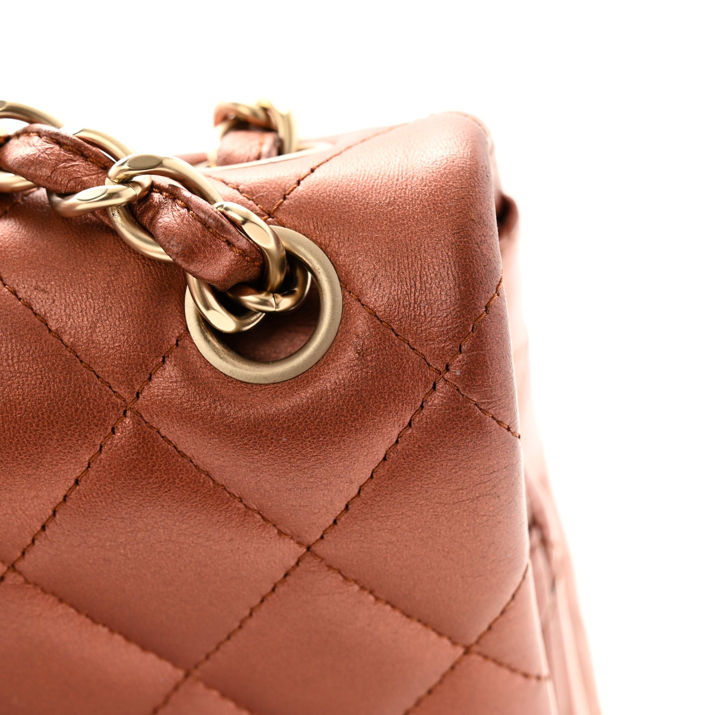 Metallic Lambskin Quilted Jumbo Double Flap Copper