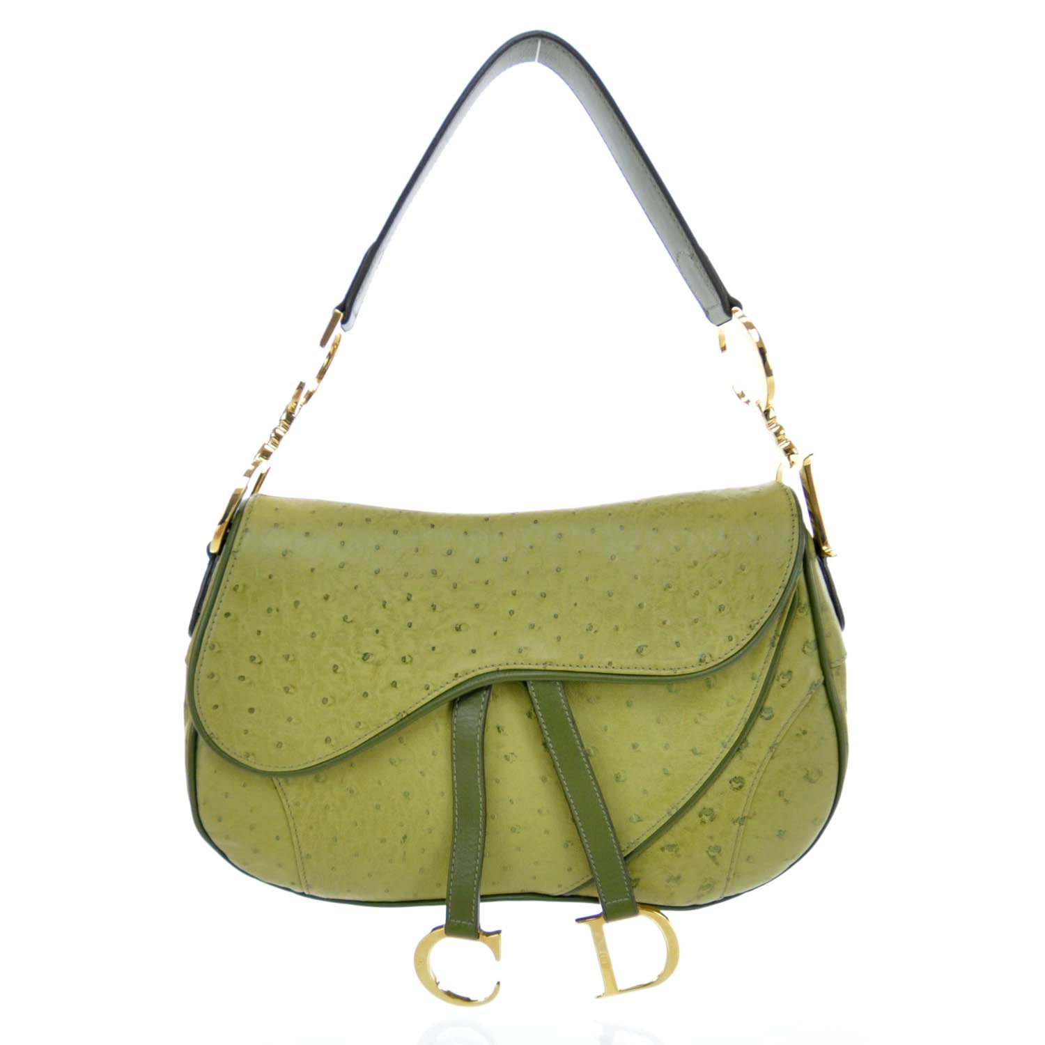 Christian Dior Ostrich Double Saddle Bag Green 31923 – FASHIONPHILE