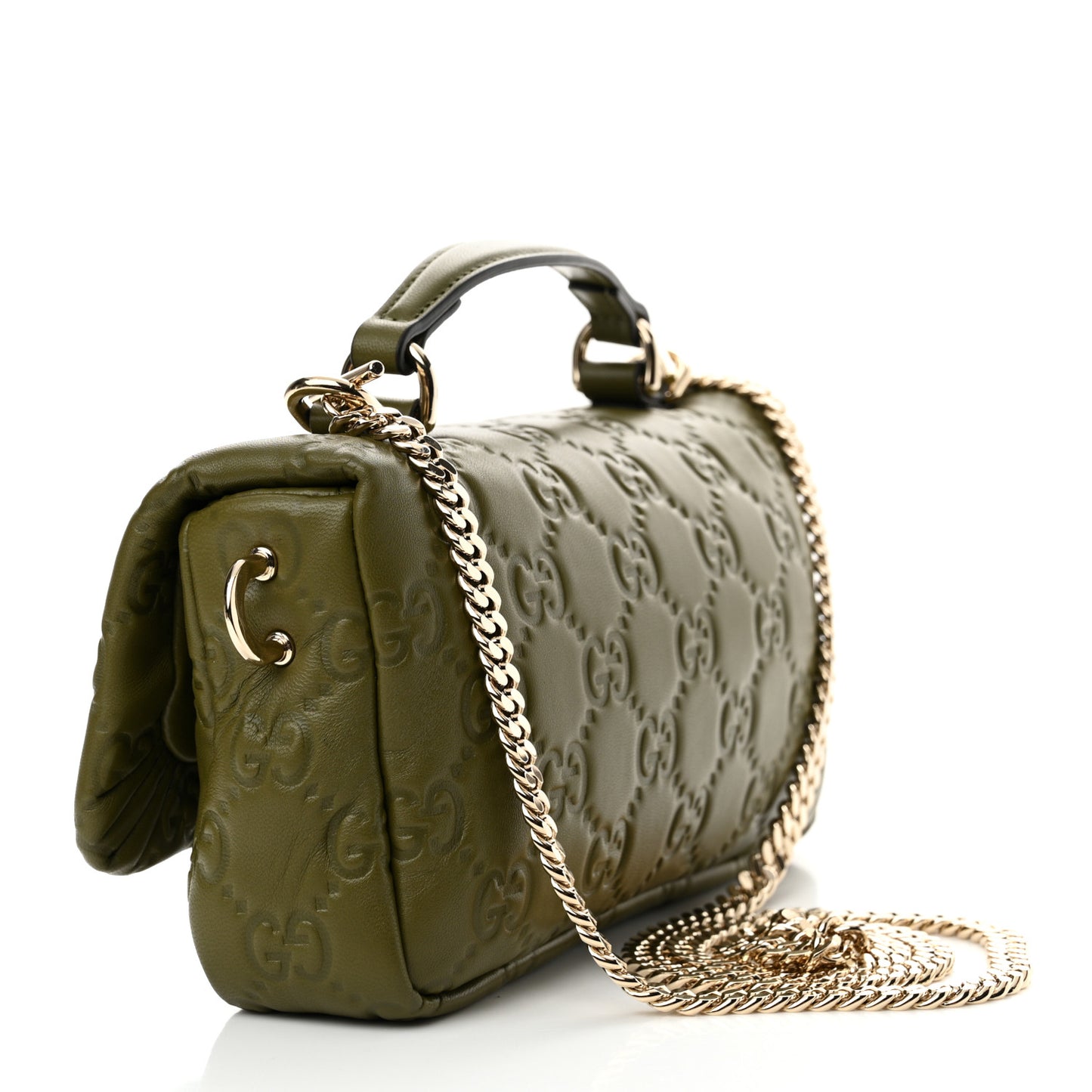 Lambskin Embossed Mini GG Milano Top Handle Shoulder Bag Green