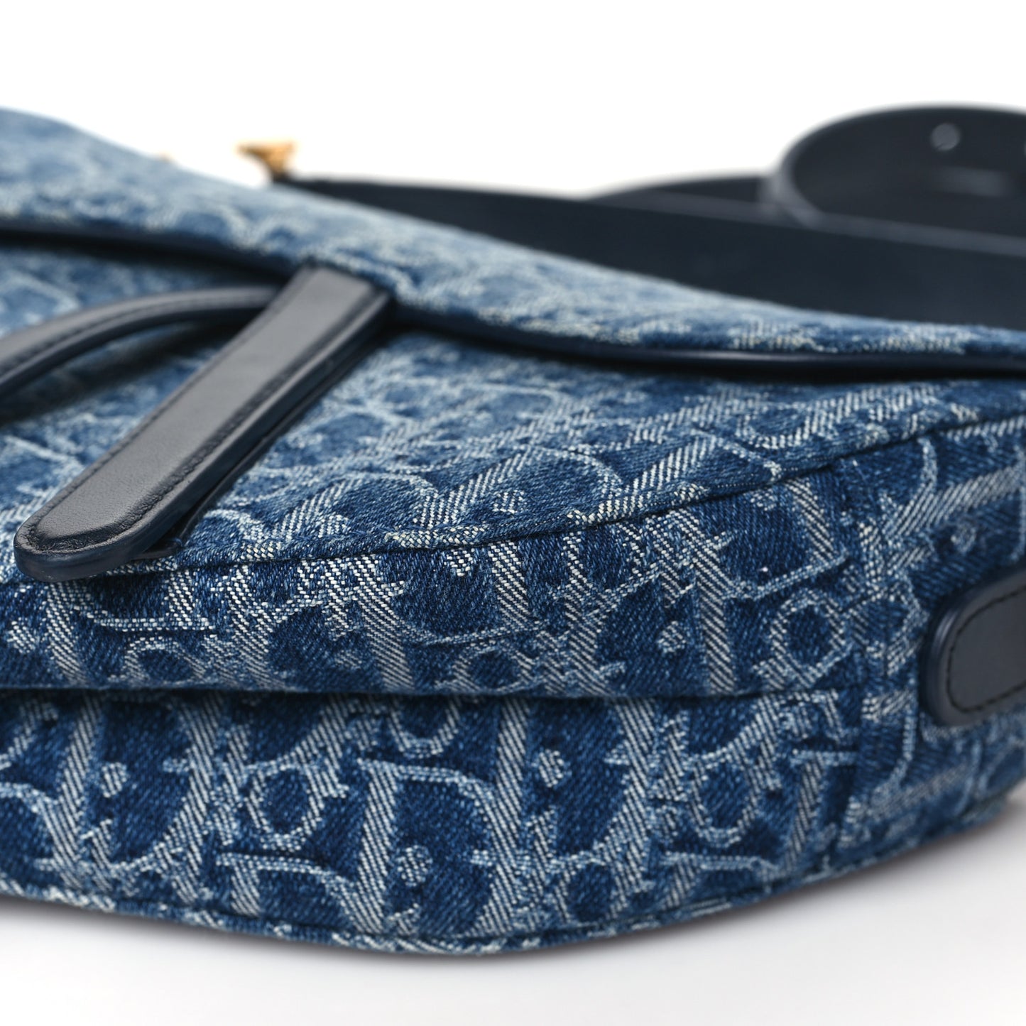 Denim Oblique Jacquard Saddle Bag With Strap Blue
