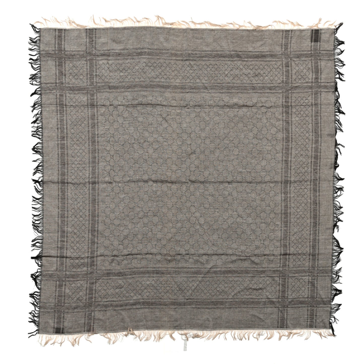 Wool Silk GG Monogram Diamante Plaid Surviee Shawl Beige Dark Brown