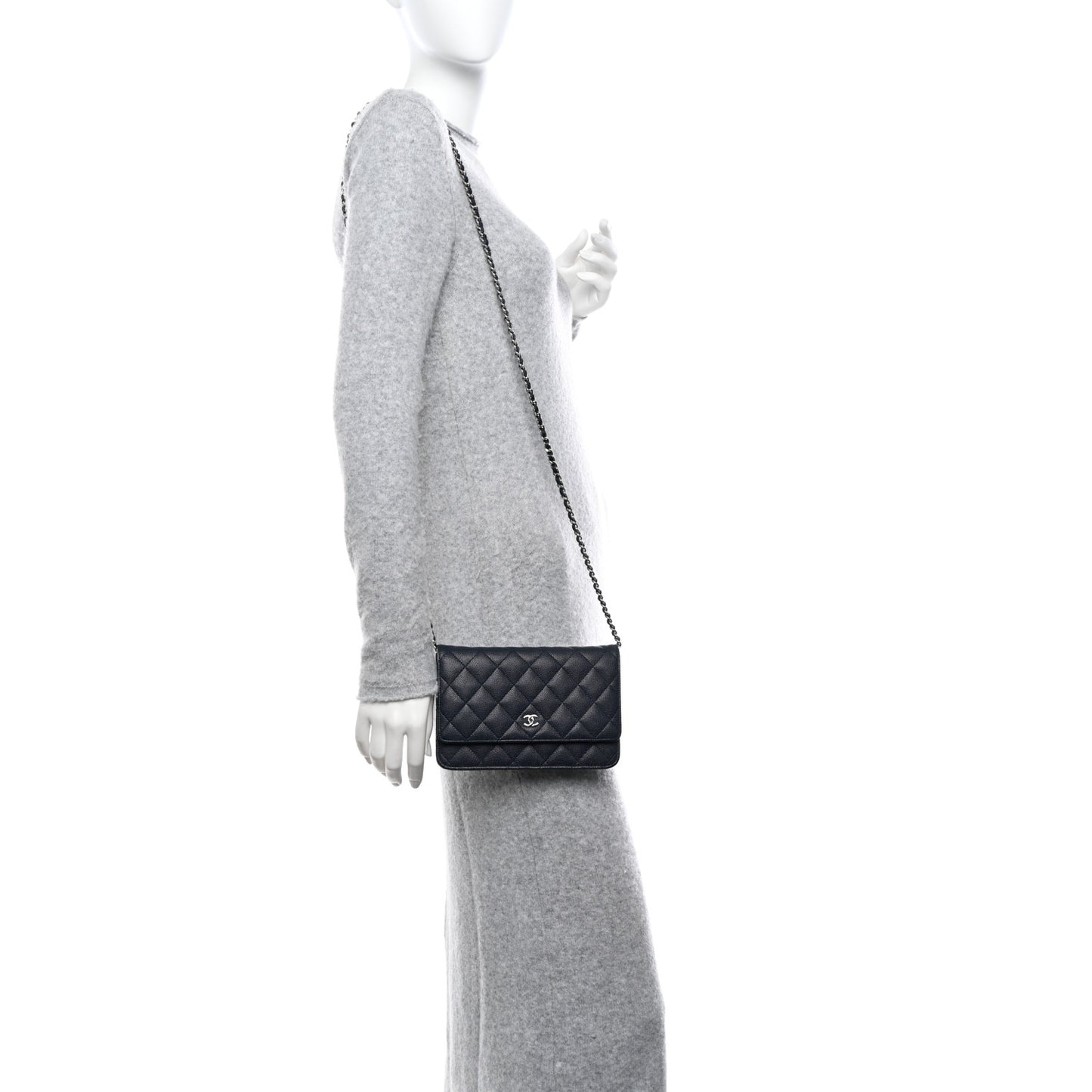 Caviar Quilted Wallet on Chain WOC Navy