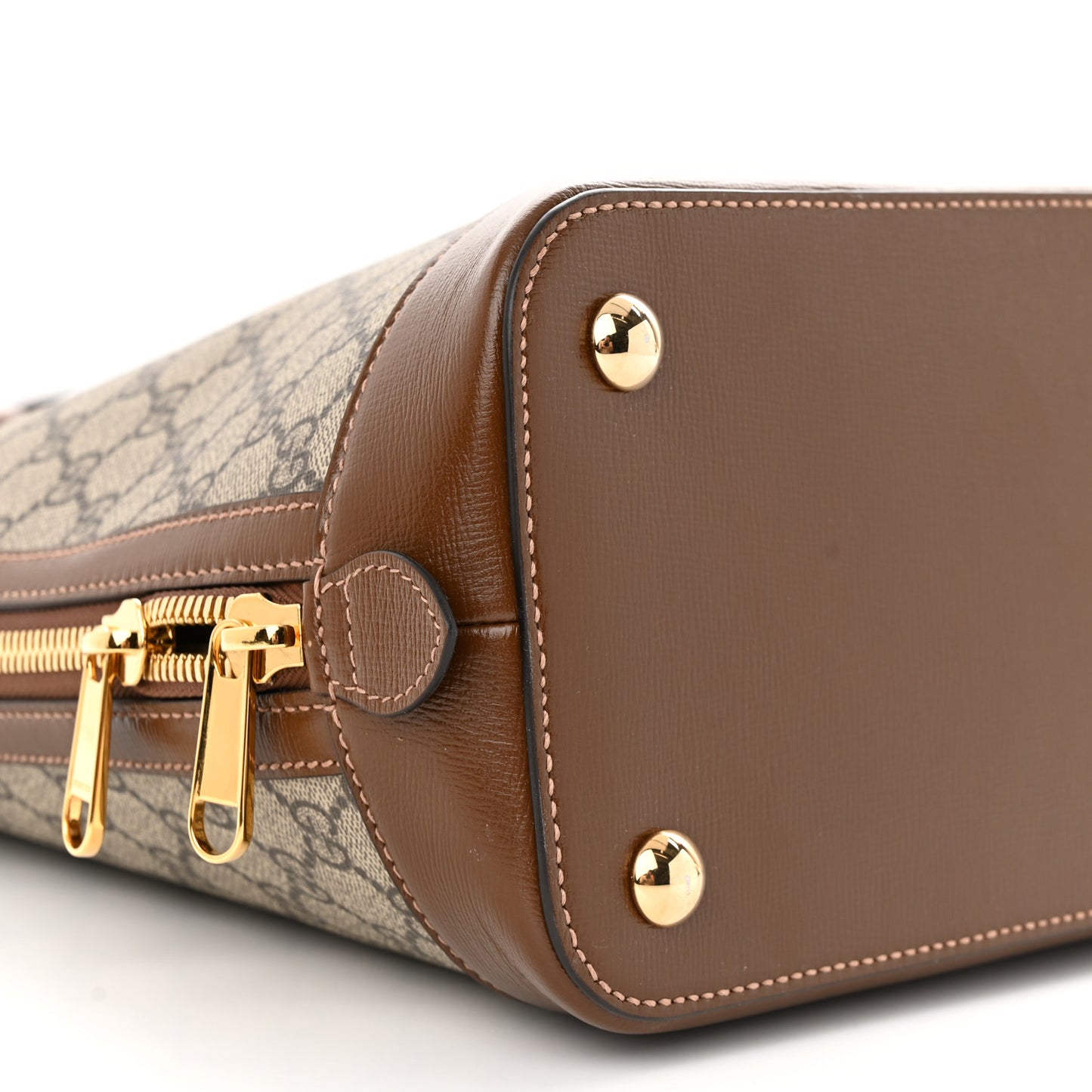GG Supreme Monogram Azalea Calfskin Horsebit 1955 Duffle Bag Beige Ebony Brown Sugar