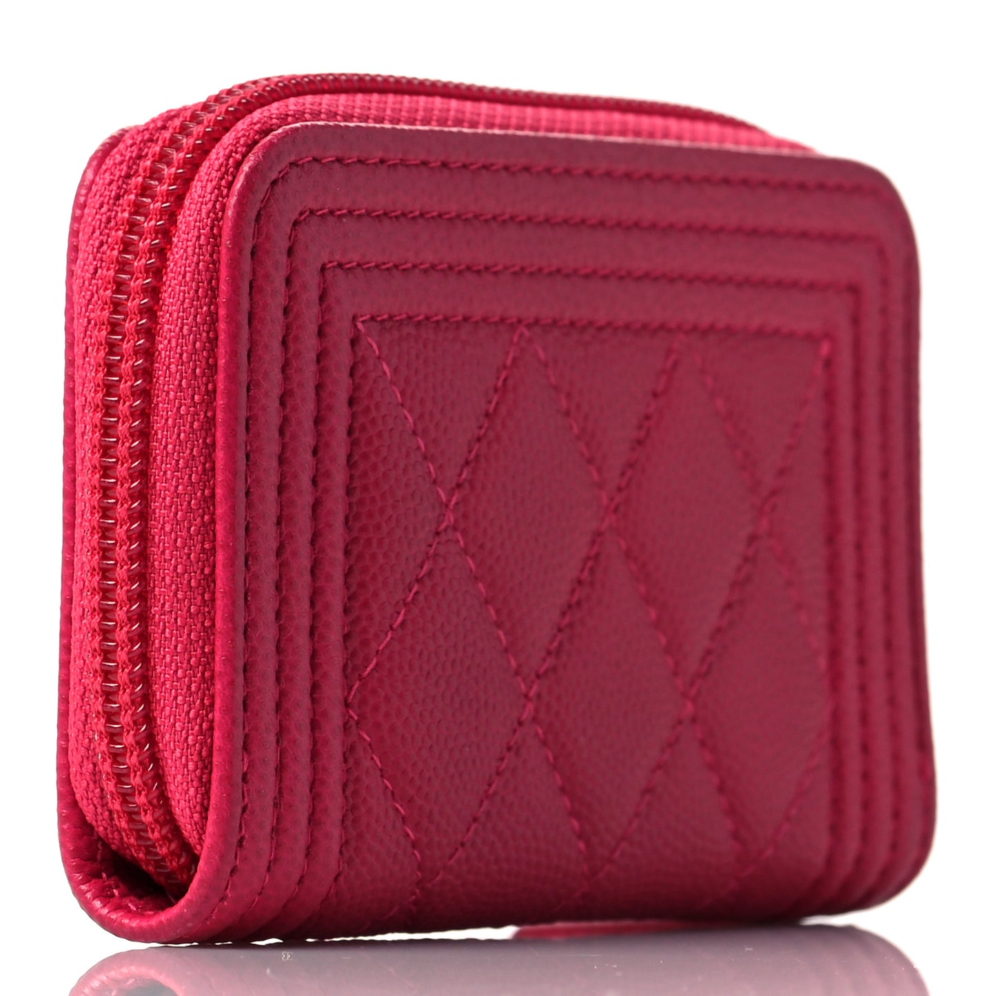 Caviar Quilted Boy Zip Around Coin Purse Wallet Fuchsia