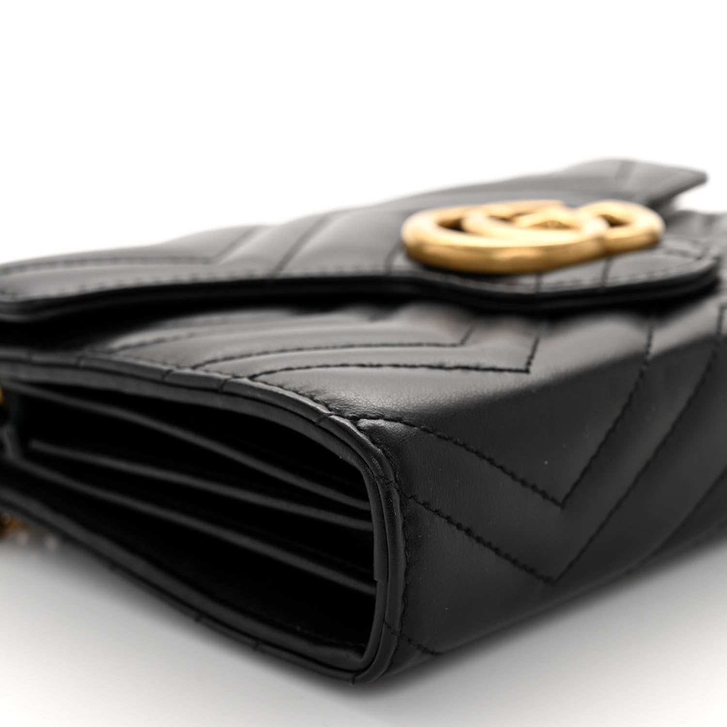 Gucci Calfskin Matelasse GG Marmont Chain Wallet Black 12 of 19