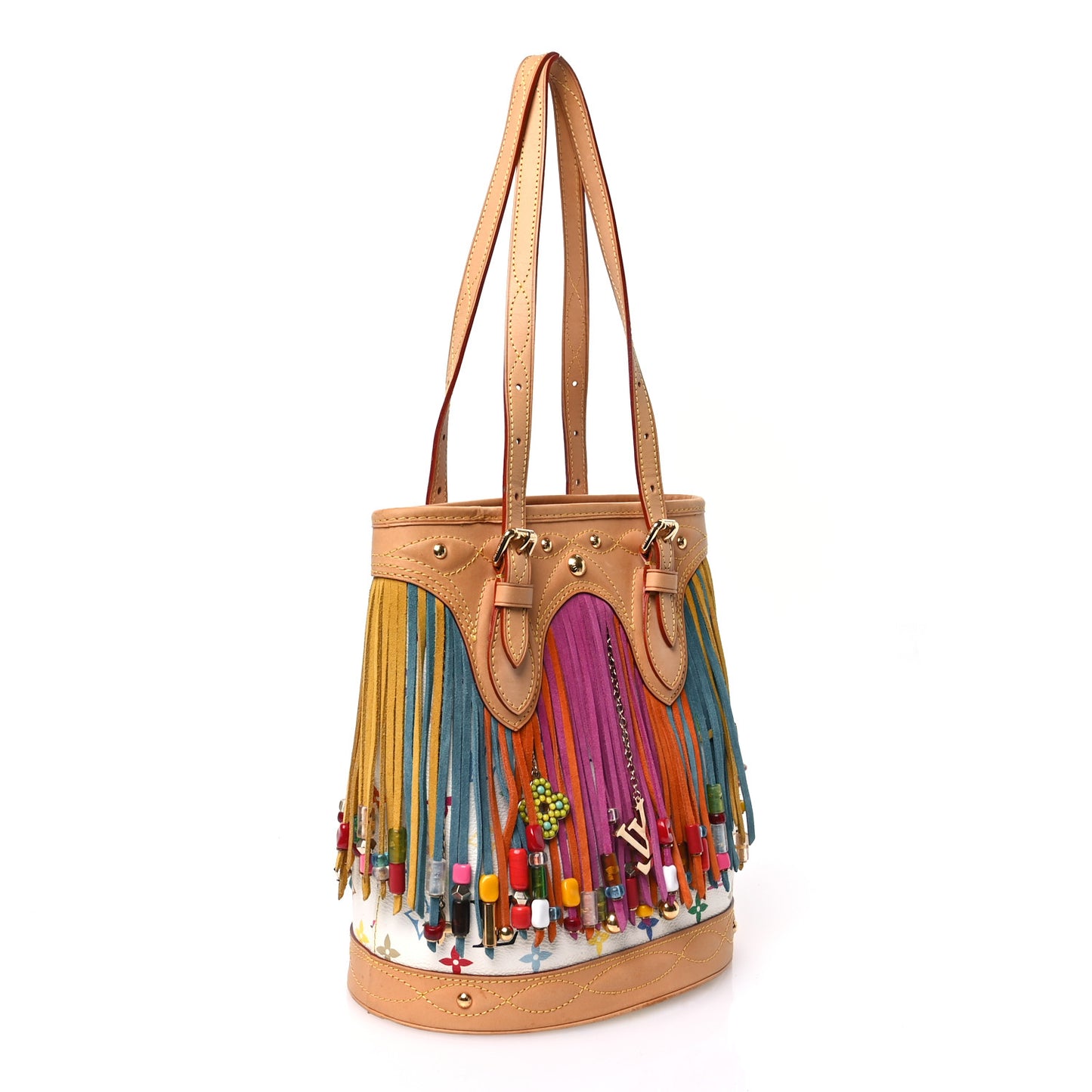 Monogram Multicolor Fringe Bucket White