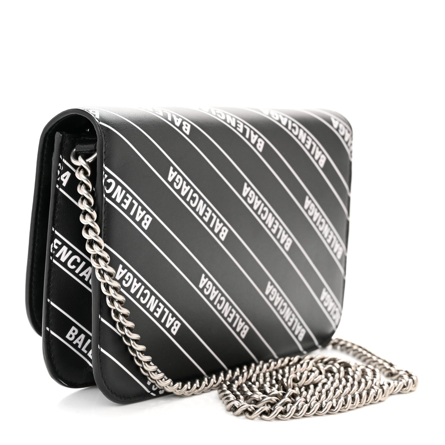 Matte Calfskin Diagonal Allover Logo Print B Wallet on Chain Black White