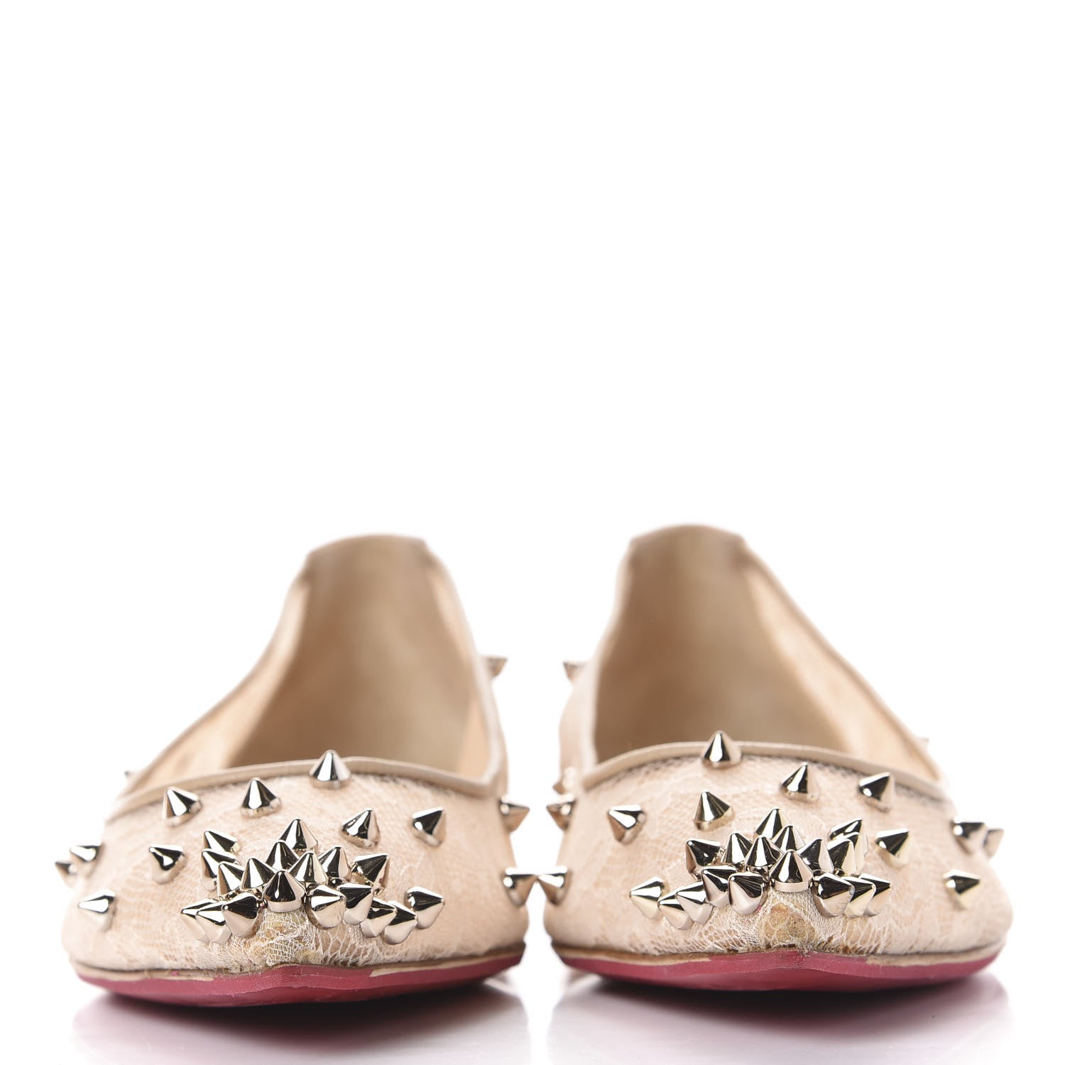 Christian Louboutin Rete Lace Chantilly 554 Spikes Flats 35.5 Nude 2 of 12