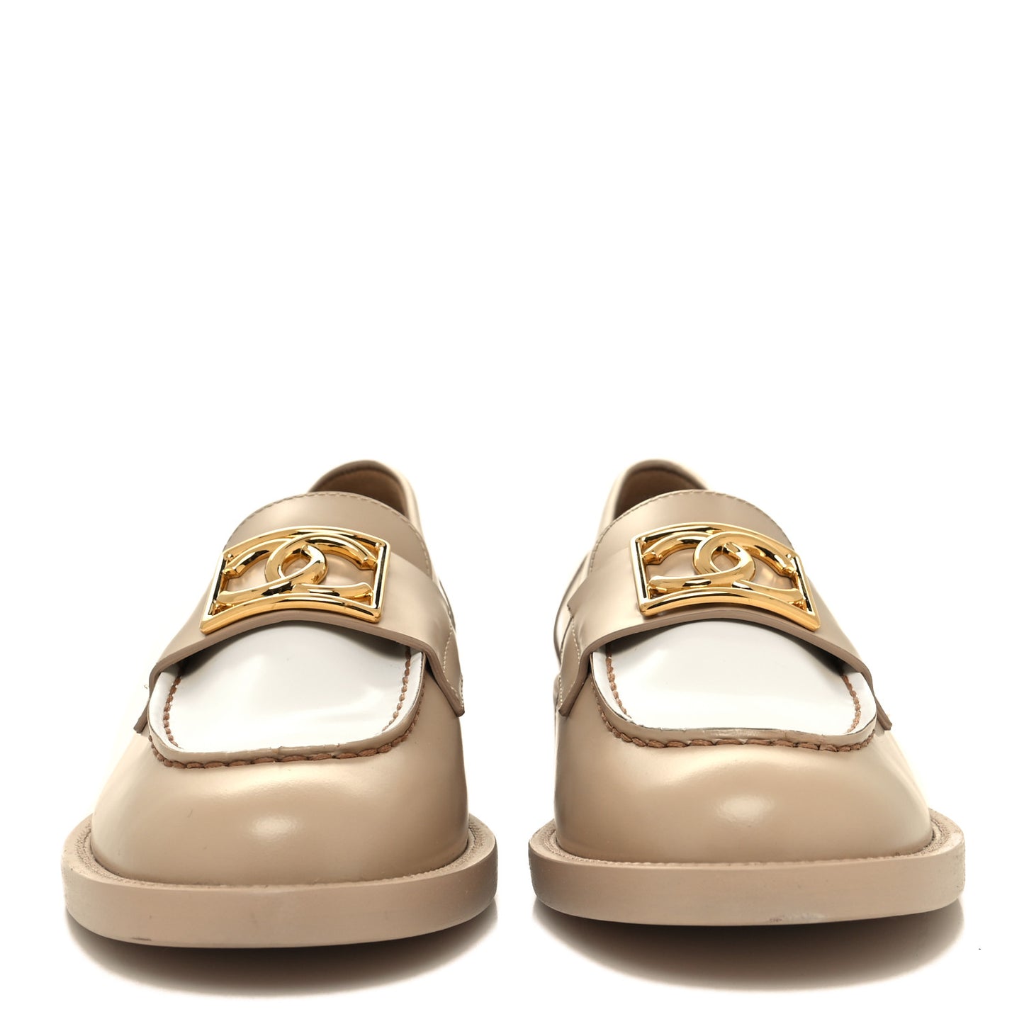 Shiny Calfskin CC Loafers 36 Beige White