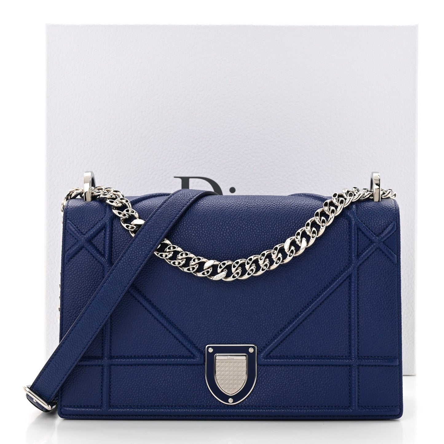 Grained Calfskin Small Diorama Flap Bag Bleu De Minuit