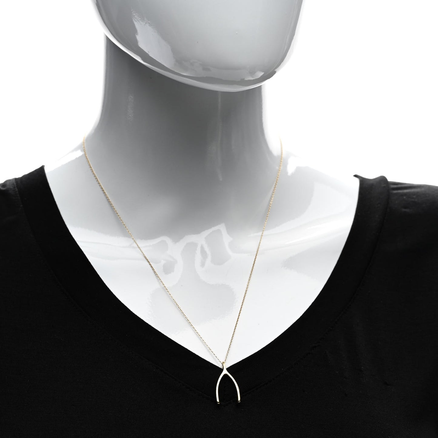 18K Yellow Gold Wishbone Pendant Necklace