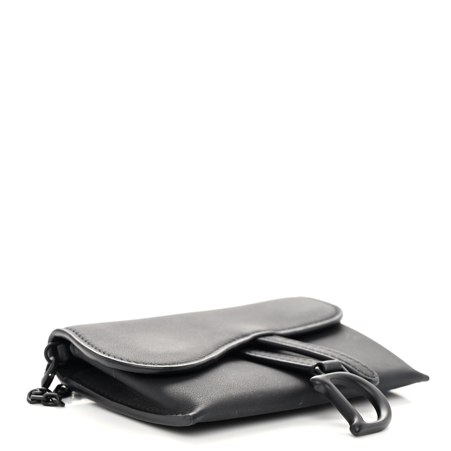 Ultra Matte Calfskin Nano Saddle Chain Pouch Black