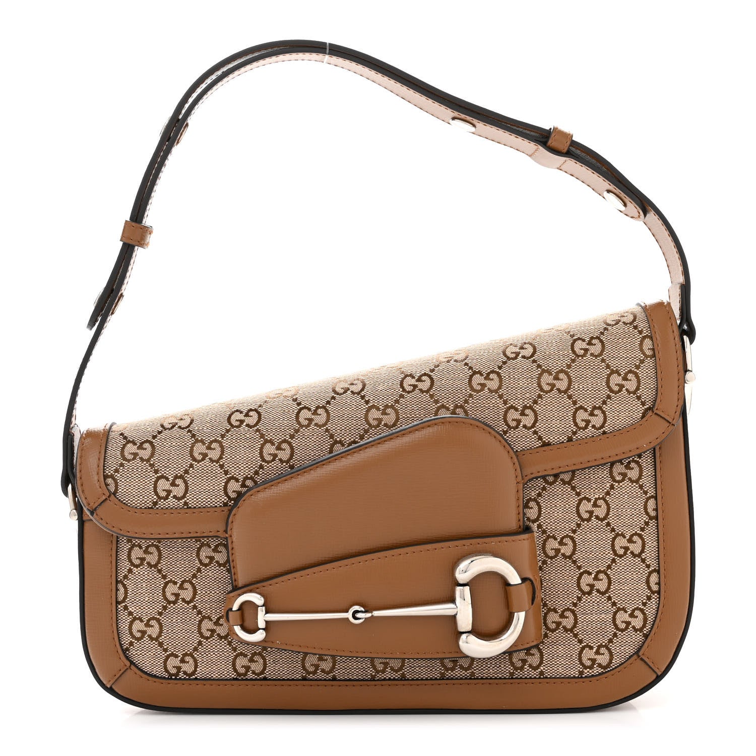Gucci Monogram Small Horsebit 1955 Asymmetric Shoulder Bag Beige