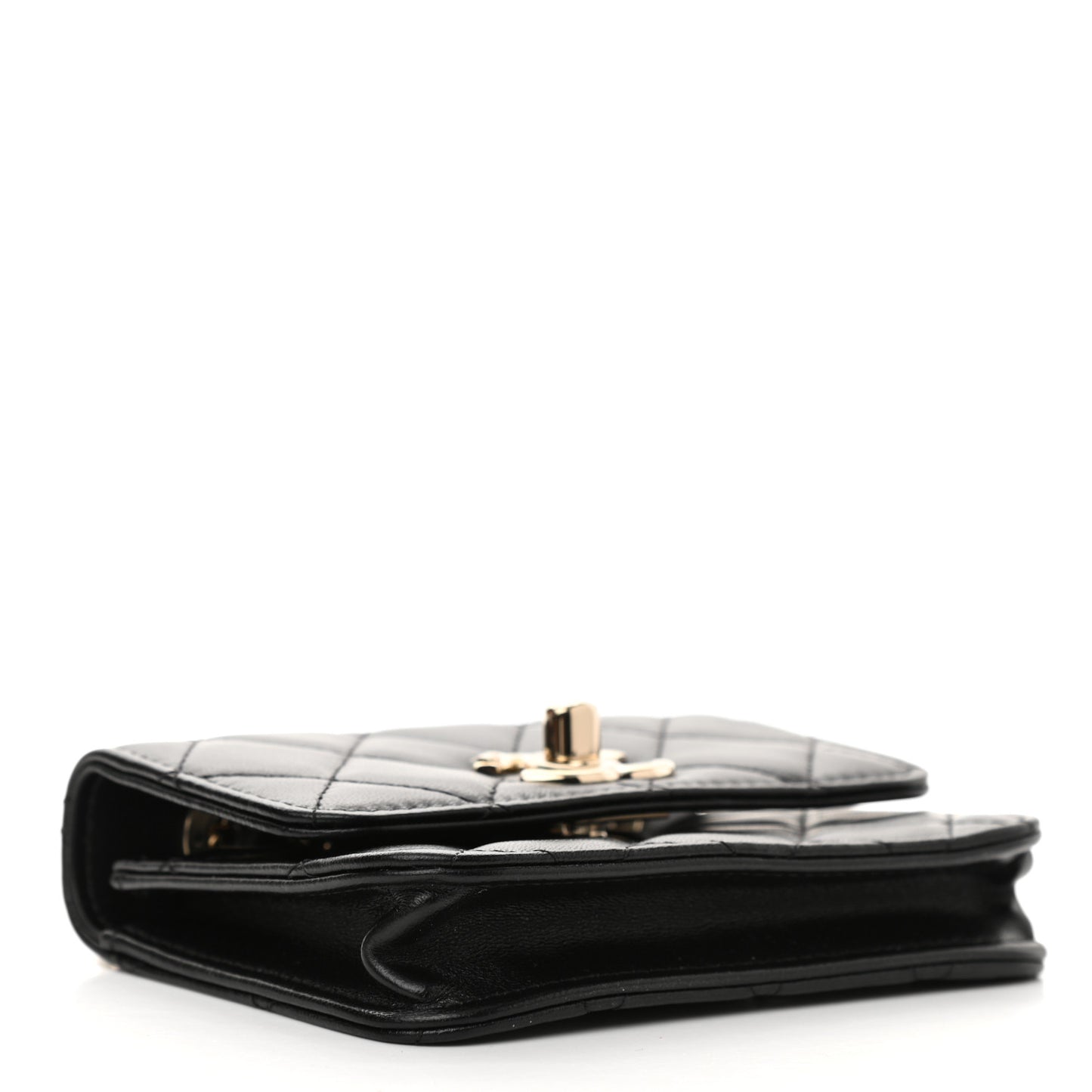 Lambskin Quilted Trendy CC Card Holder On Chain Black