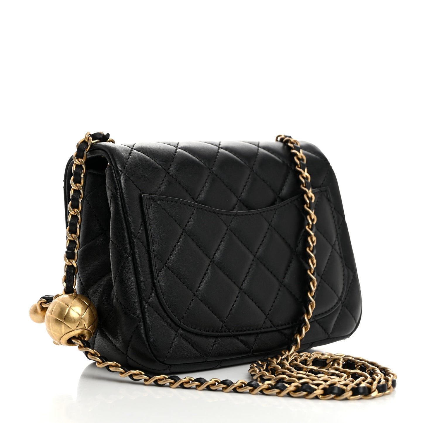 Lambskin Quilted Mini Pearl Crush Flap Black