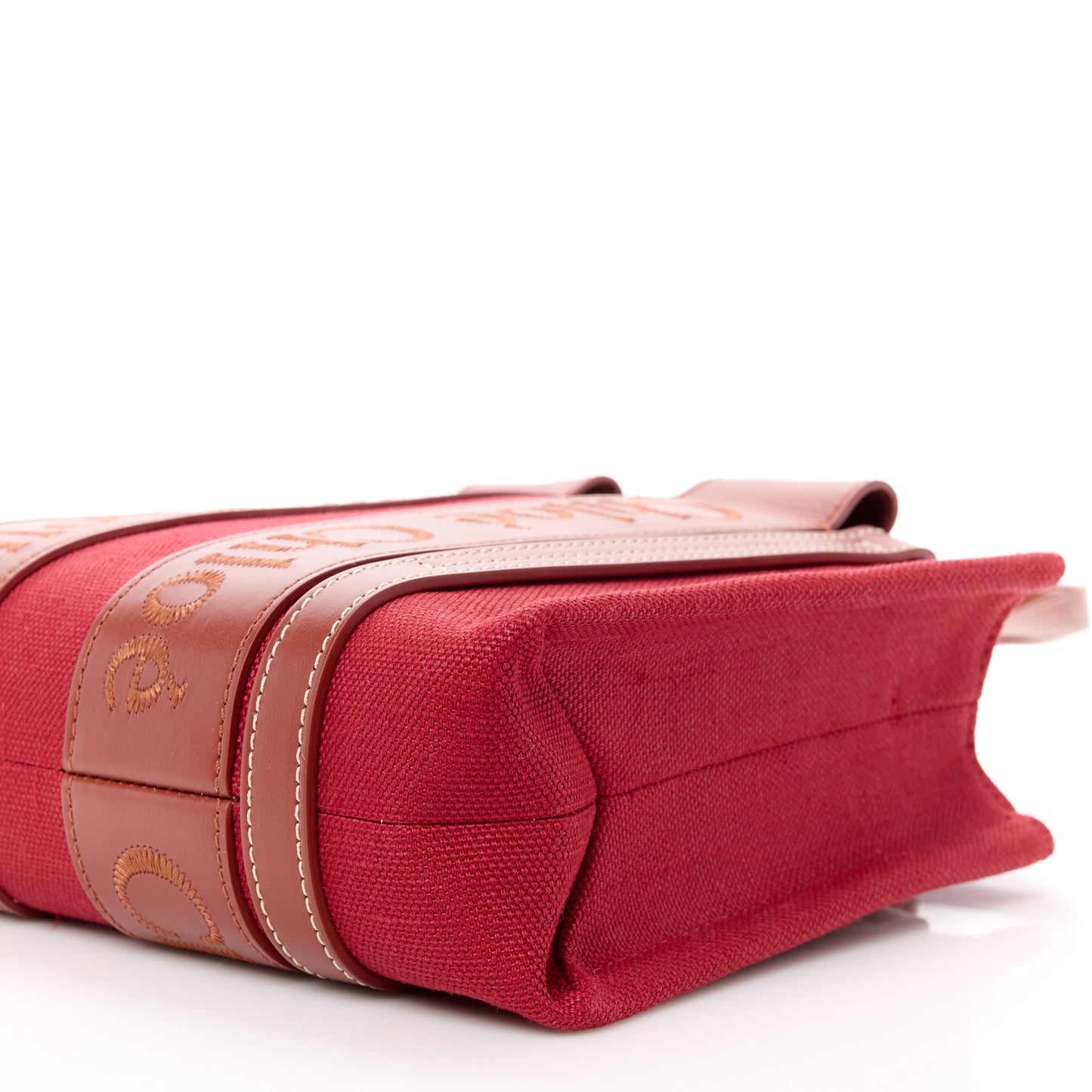 Cotton Calfskin Small Woody Ribbon Tote With Strap Dark Red