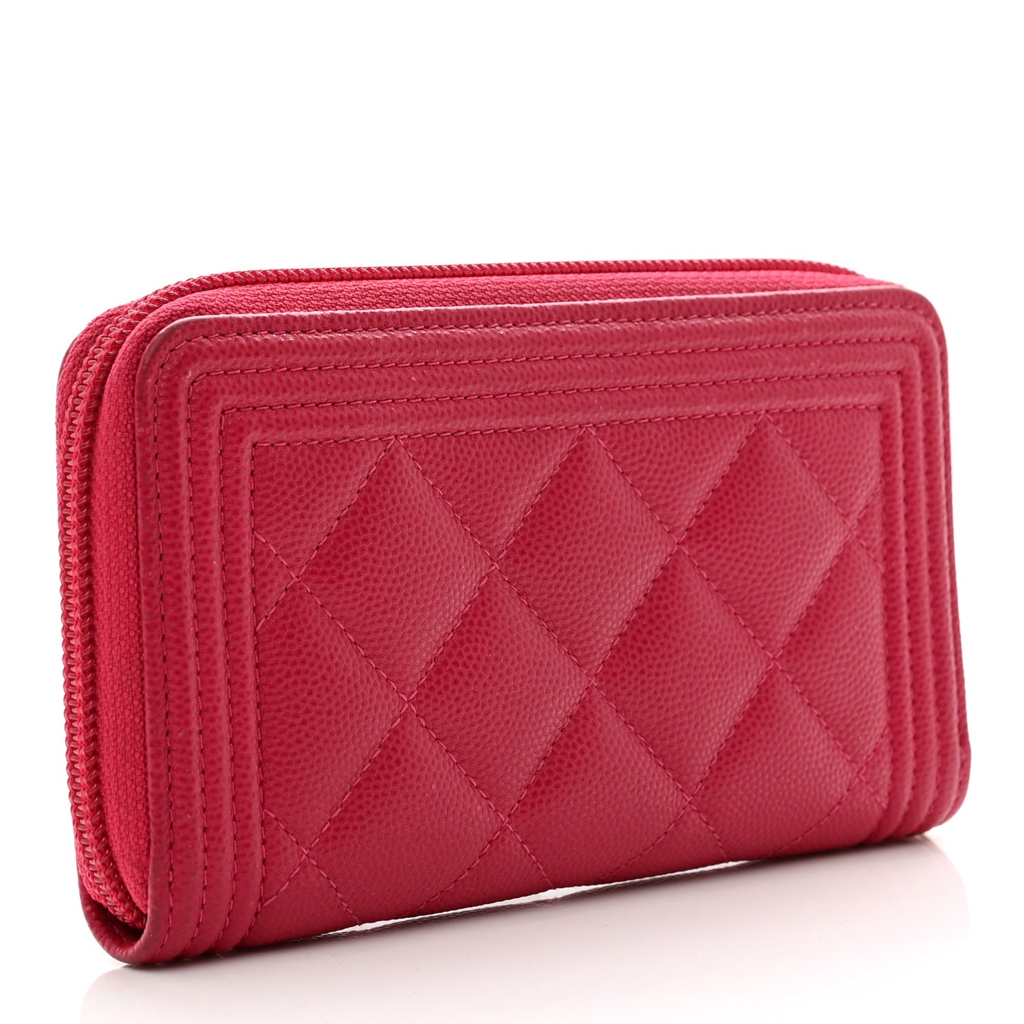Caviar Quilted Small Boy Zip Around Wallet Fuchsia