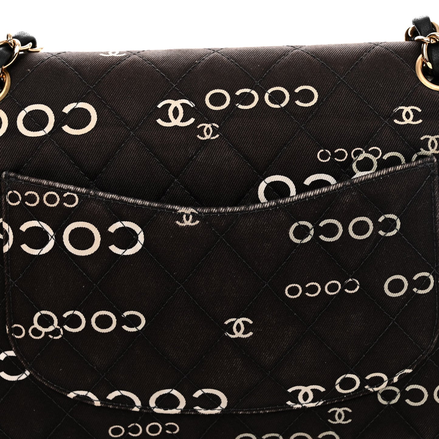 Canvas Coco Printed Quilted Medium Double Flap Black White