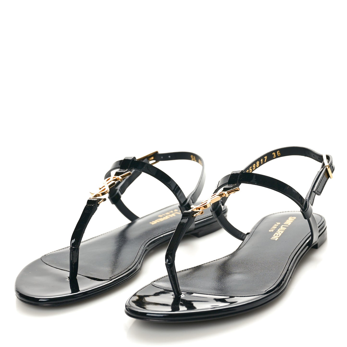 Patent Calfskin Cassandra Monogram Sandals 36 Black
