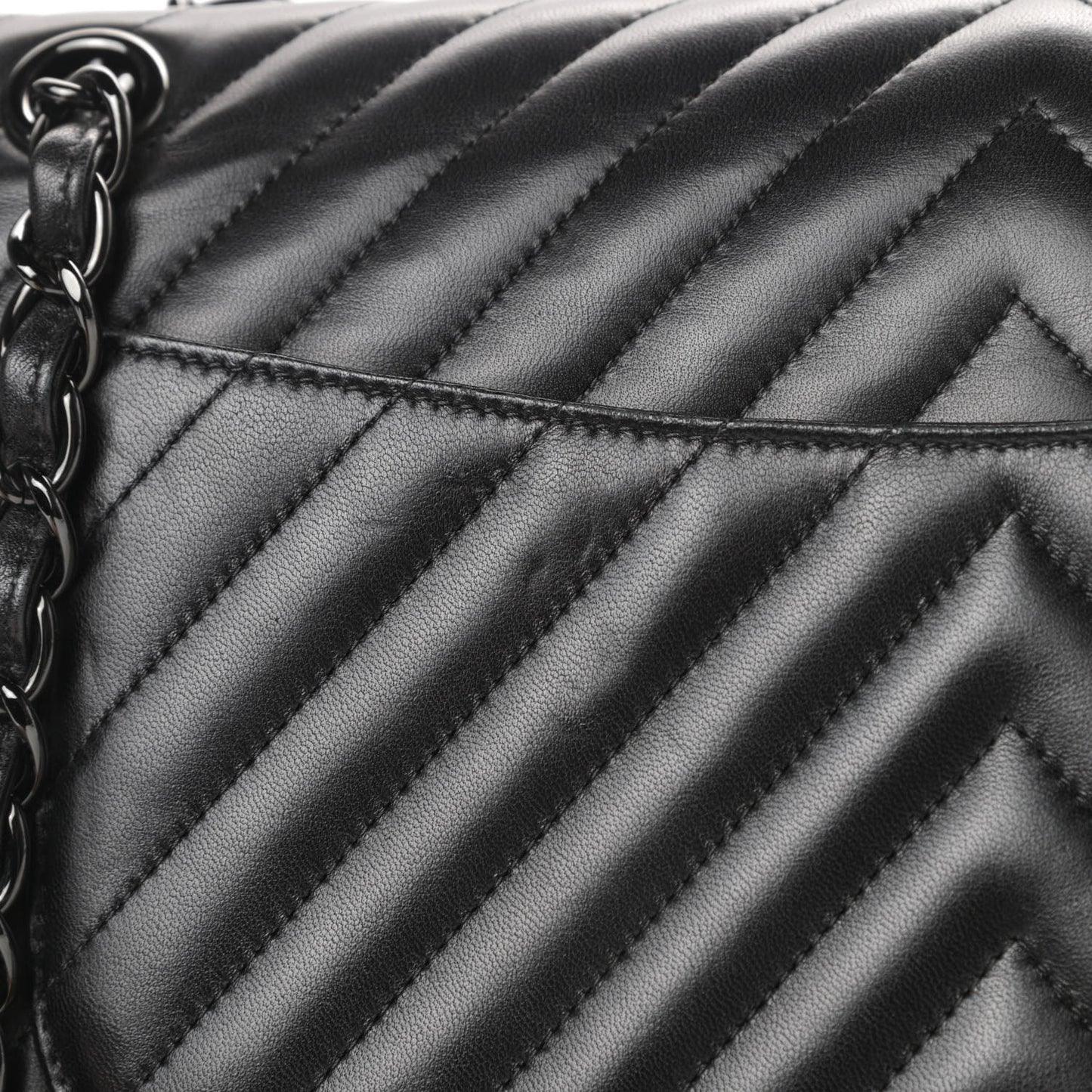 Lambskin Chevron Quilted Jumbo Double Flap So Black