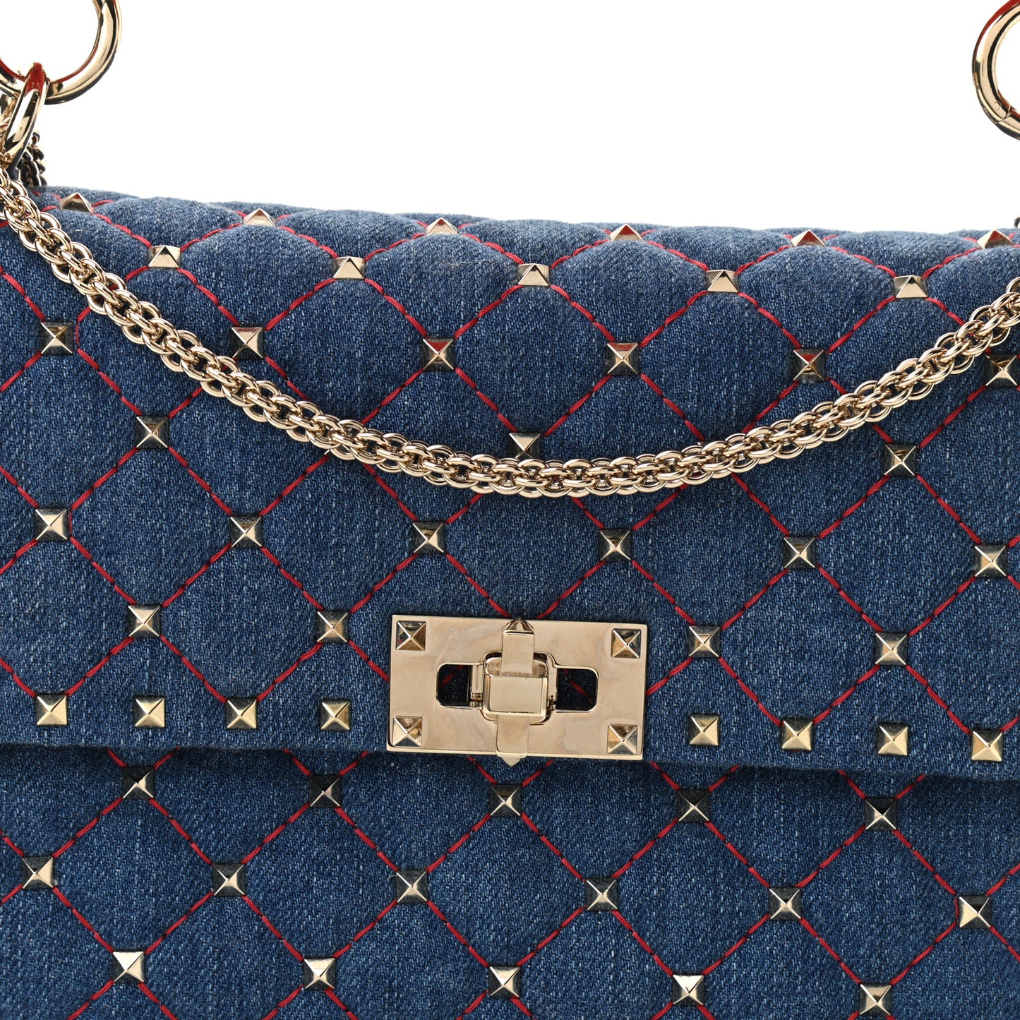 Denim Nappa Medium Rockstud Spike Shoulder Bag Denim Rouge