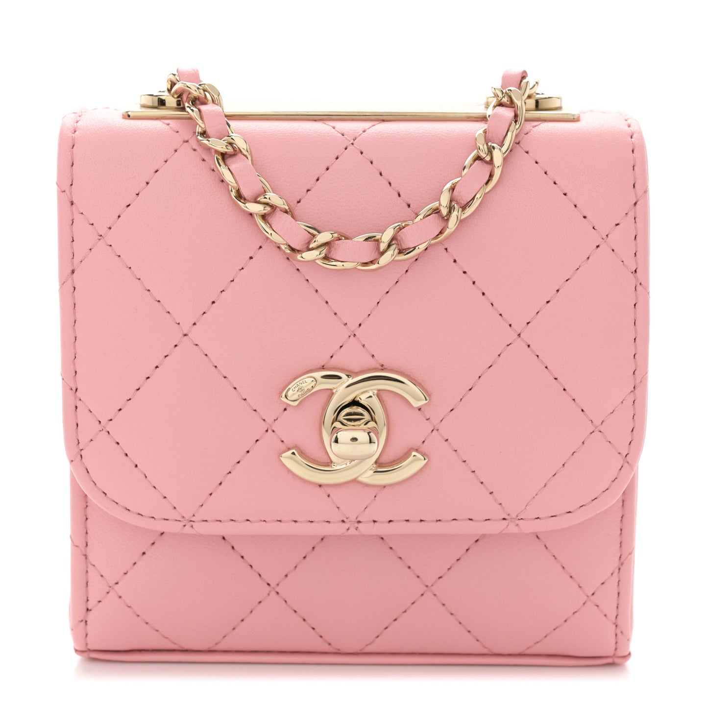 Lambskin Quilted Mini Trendy CC Clutch With Chain Pink