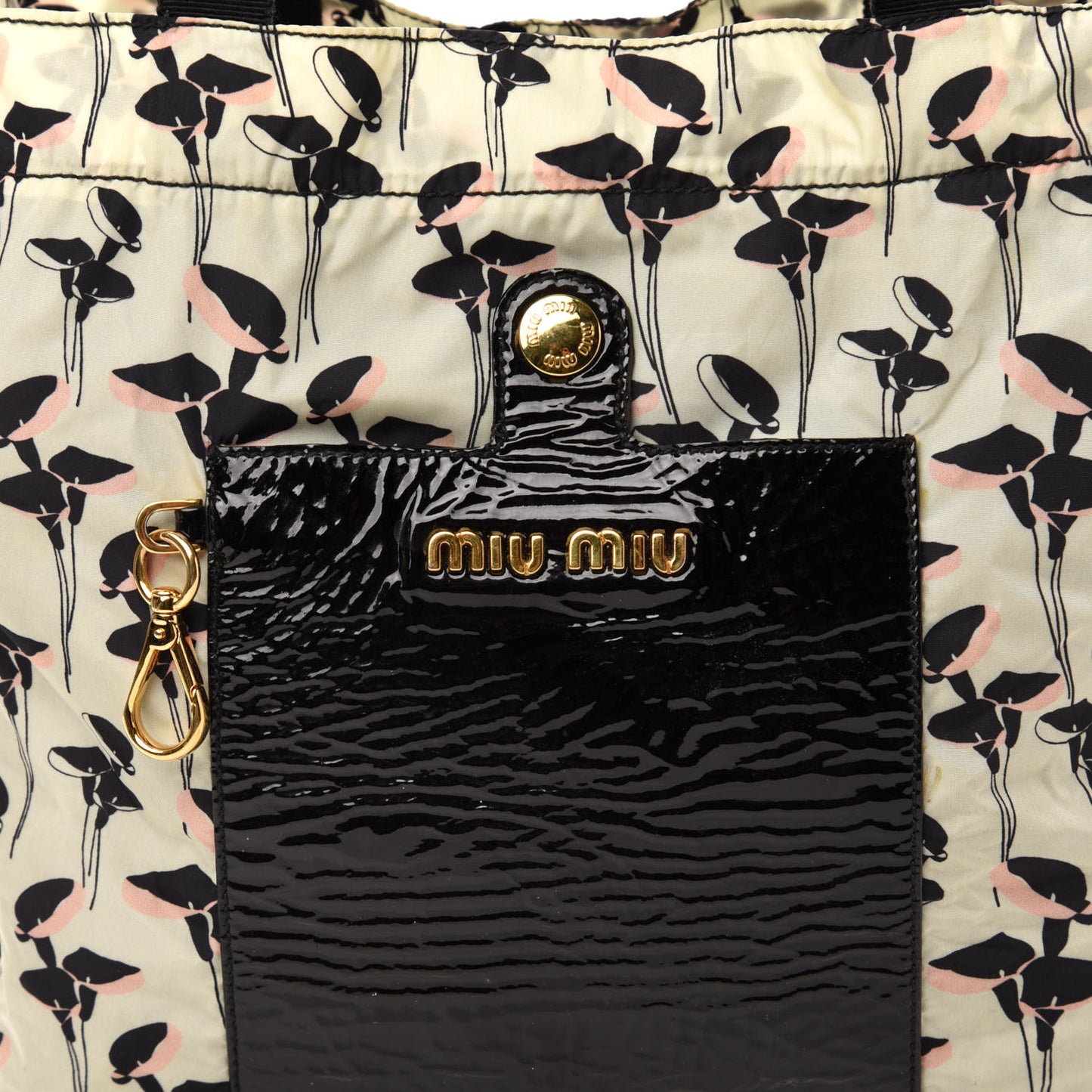 Nylon Patent Faille Foldable Tote Black Multicolor