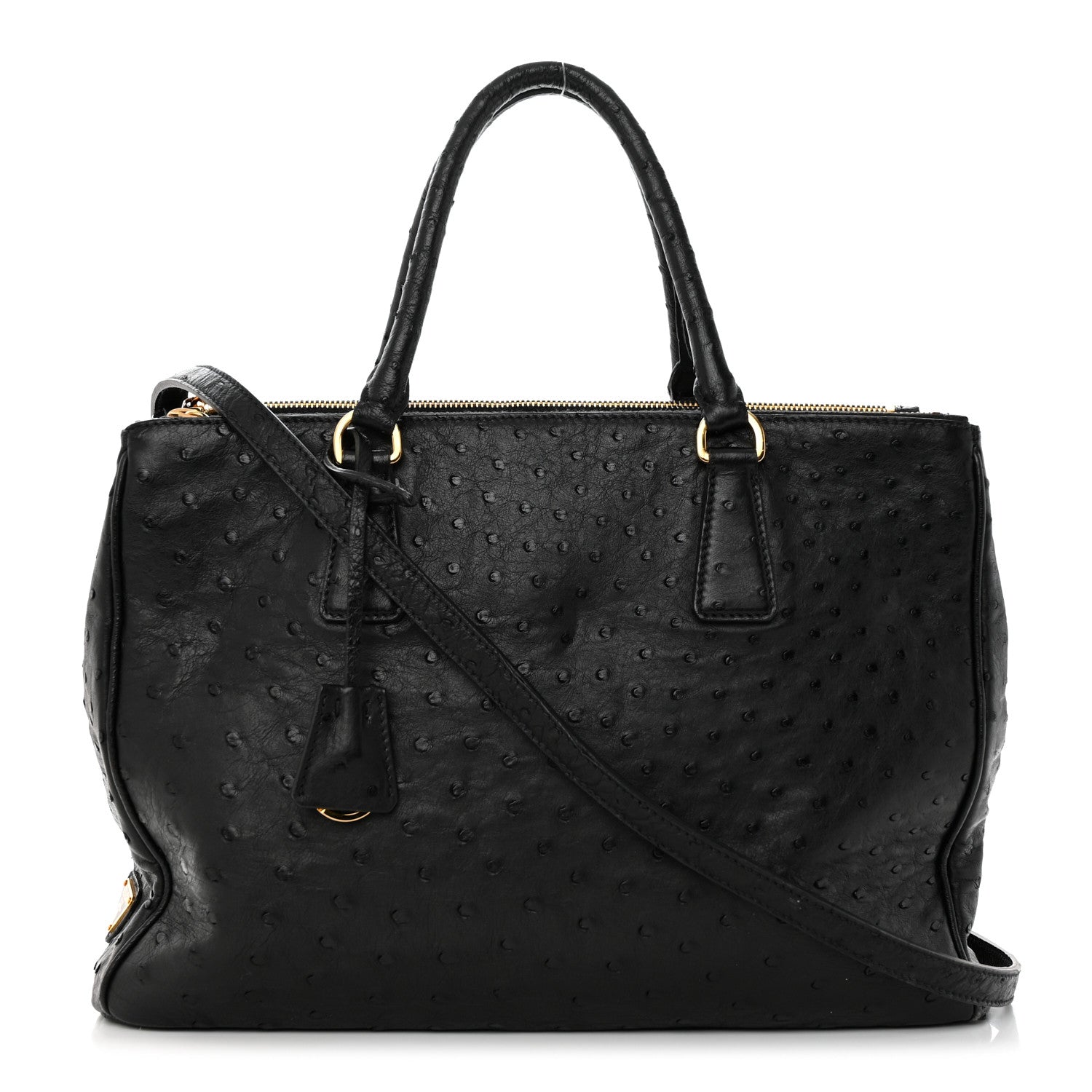 Prada Ostrich Double Zip Tote Black 1315240 – FASHIONPHILE
