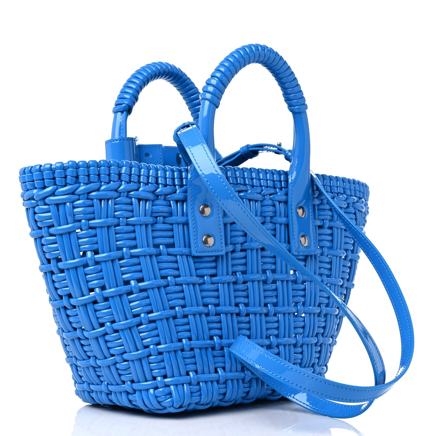 Varnished Faux Calfskin Braided XS Bistro Basket Blue